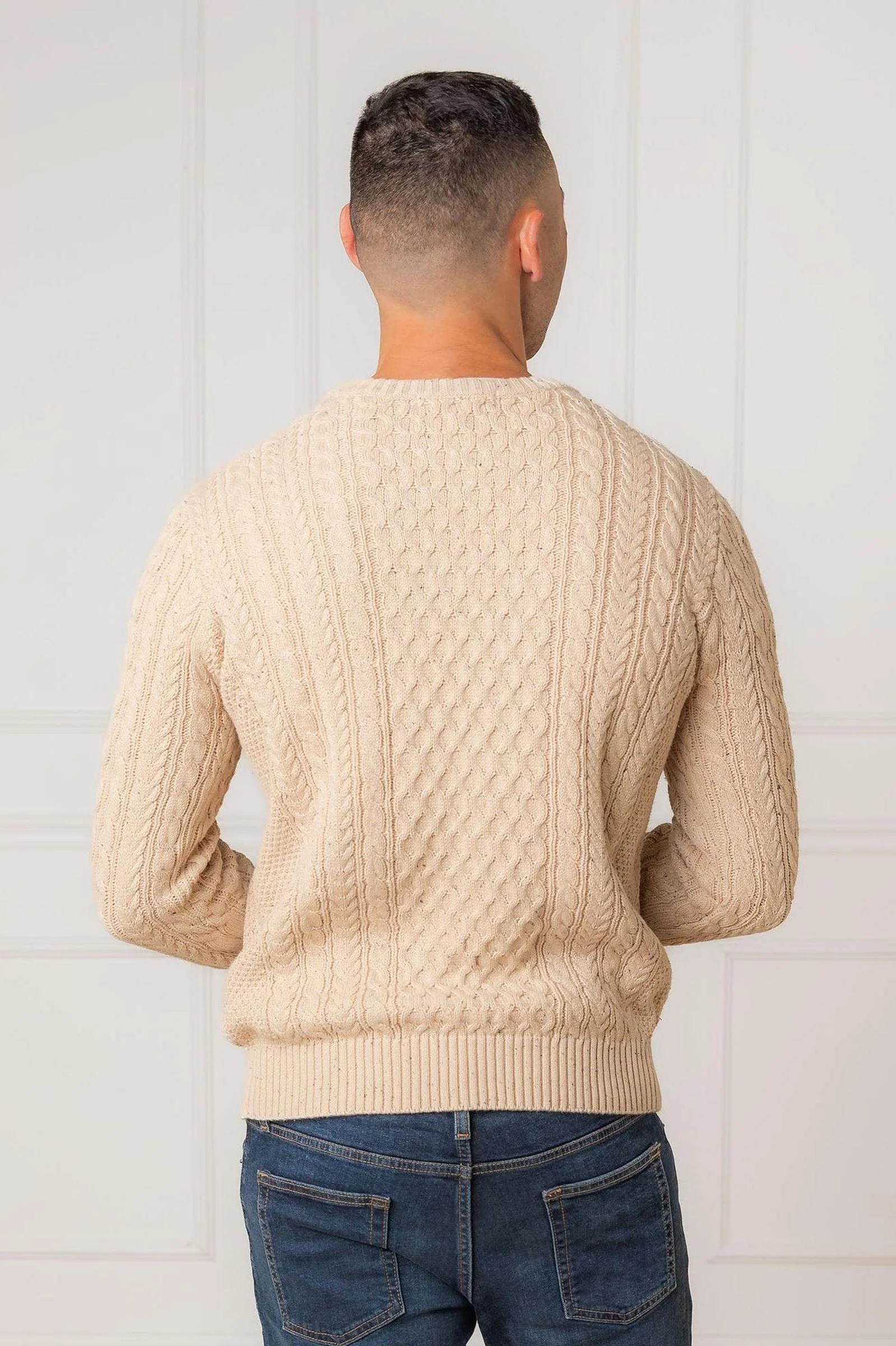 Organic Cotton Fisherman Sweater, Natural Fleck, Men, Family Matching Outfits - Image 4