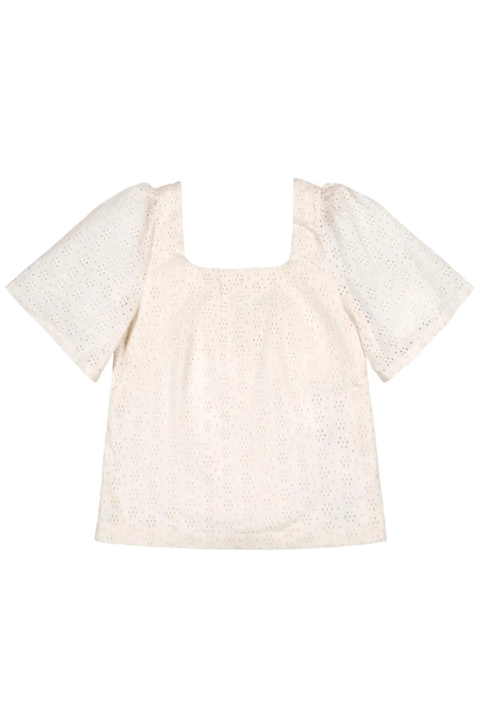 Organic Cotton Flounce Sleeve Eyelet Top, Natural, Women, Family Matching Outfits - Image 2