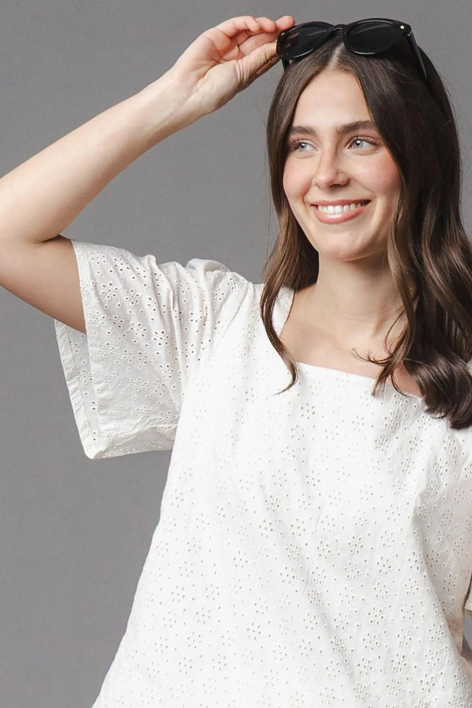 Organic Cotton Flounce Sleeve Eyelet Top, Natural, Women, Family Matching Outfits - Image 4