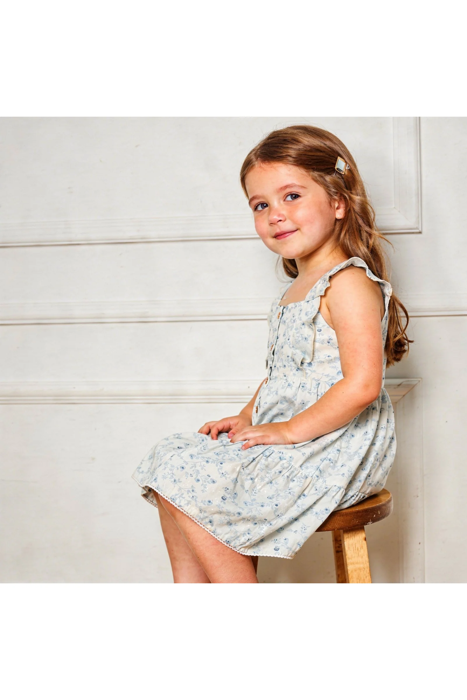 Organic Flutter Buttoned Tiered Dress - Ivy Floral