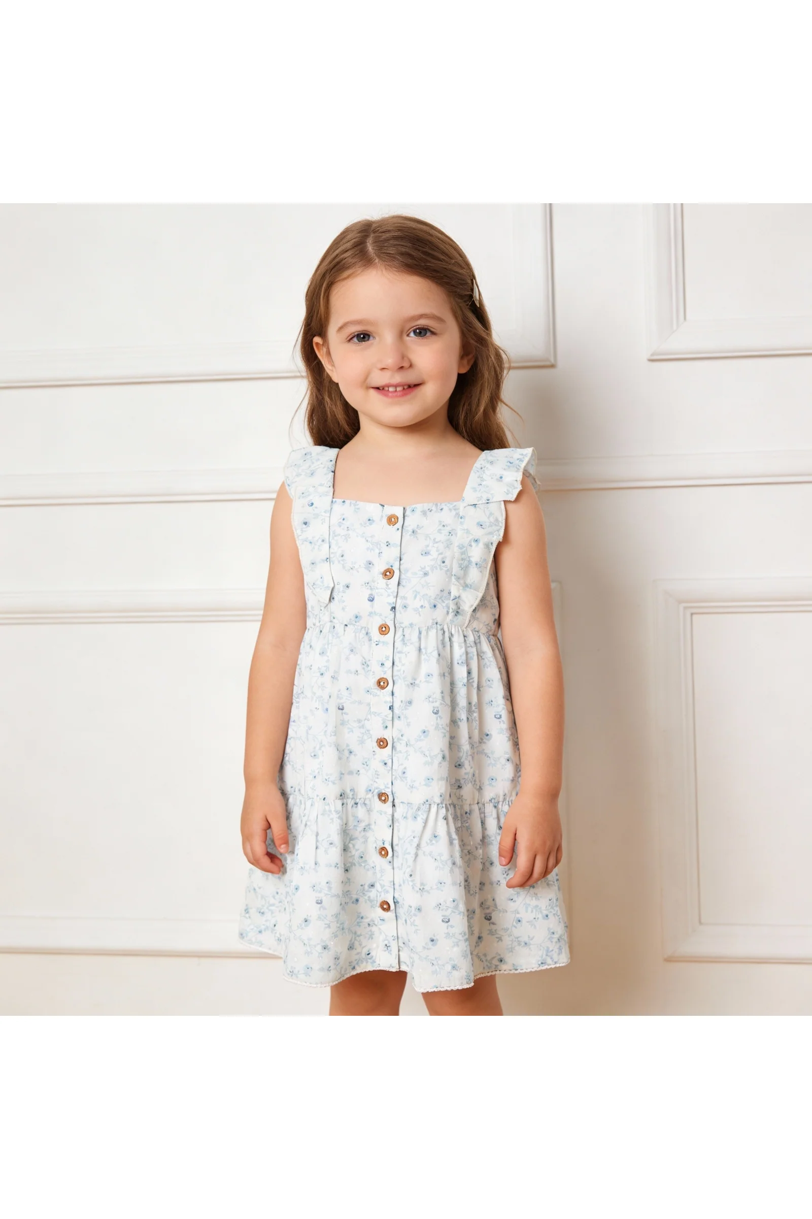 Organic Flutter Buttoned Tiered Dress - Ivy Floral - Image 3