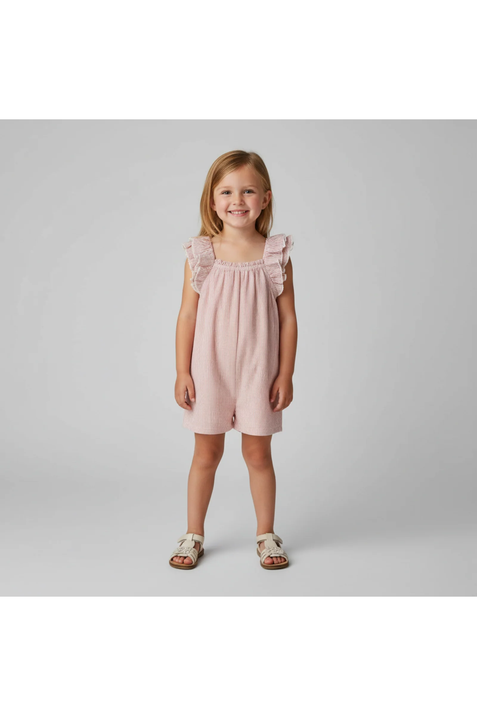 Organic Flutter Jumpsuit - Coral Stripes