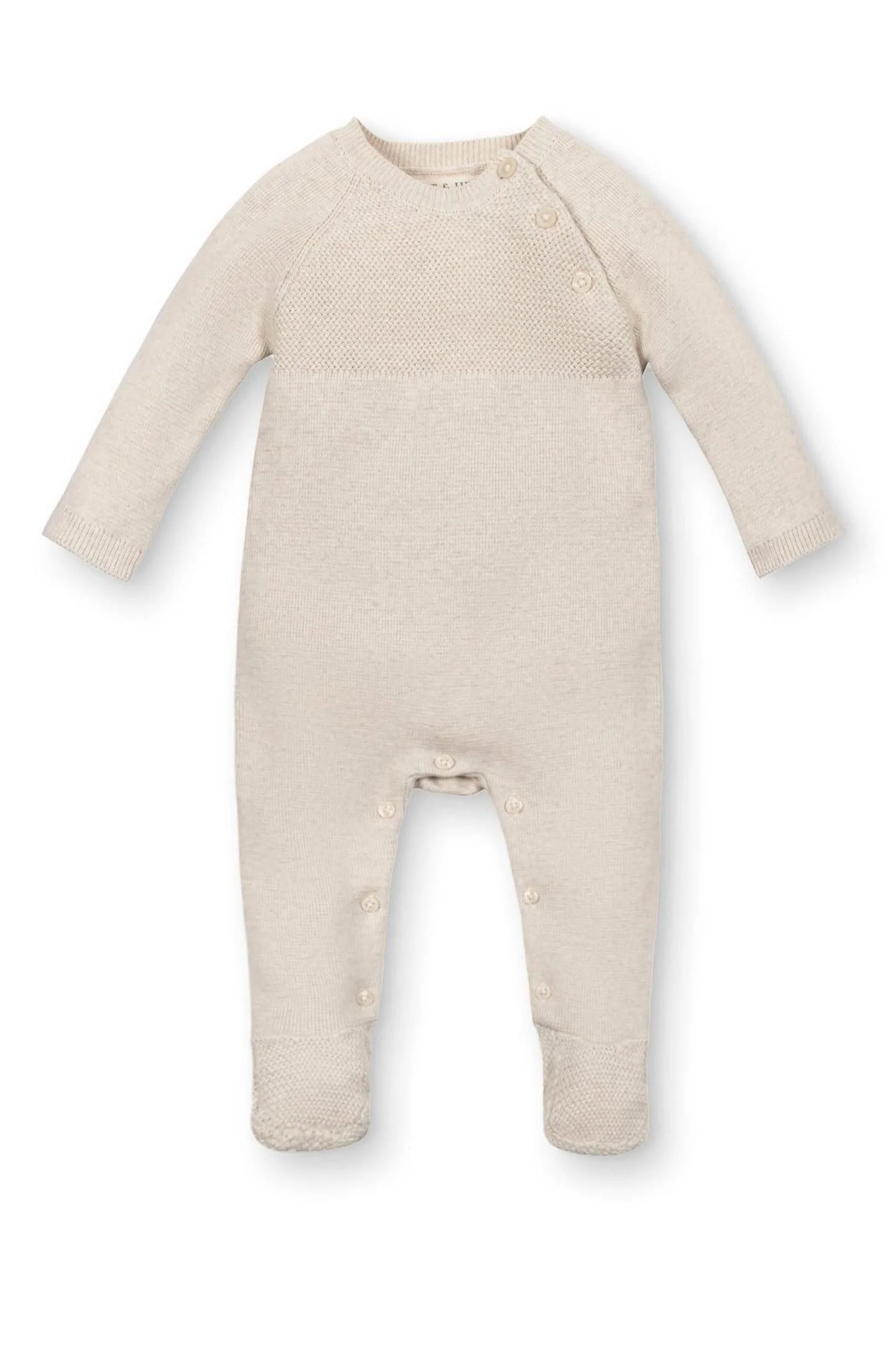 Organic Cotton Footed Sweater Romper for Babies, Oatmeal, 0-9M - Image 2