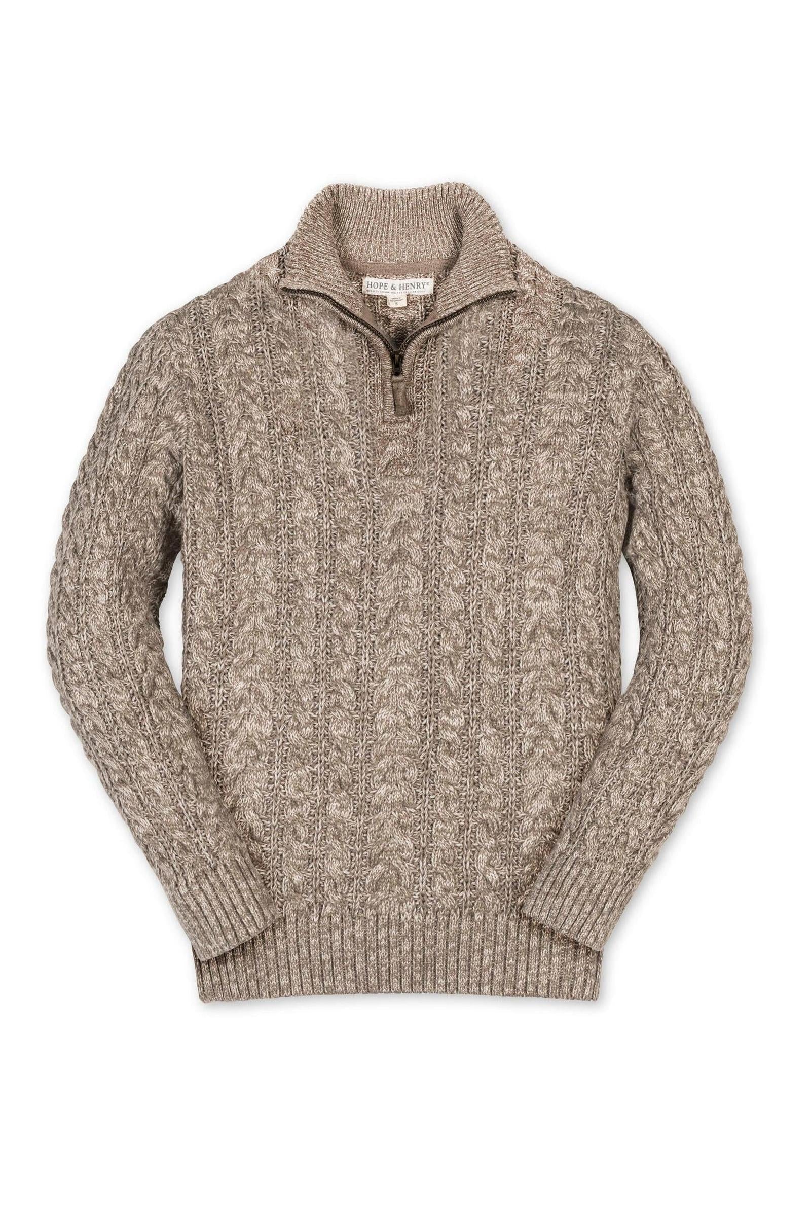 Organic Cotton Half Zip Cable Knit Sweater for Boys, Taupe Marl, Sizes 2–16 - Image 2
