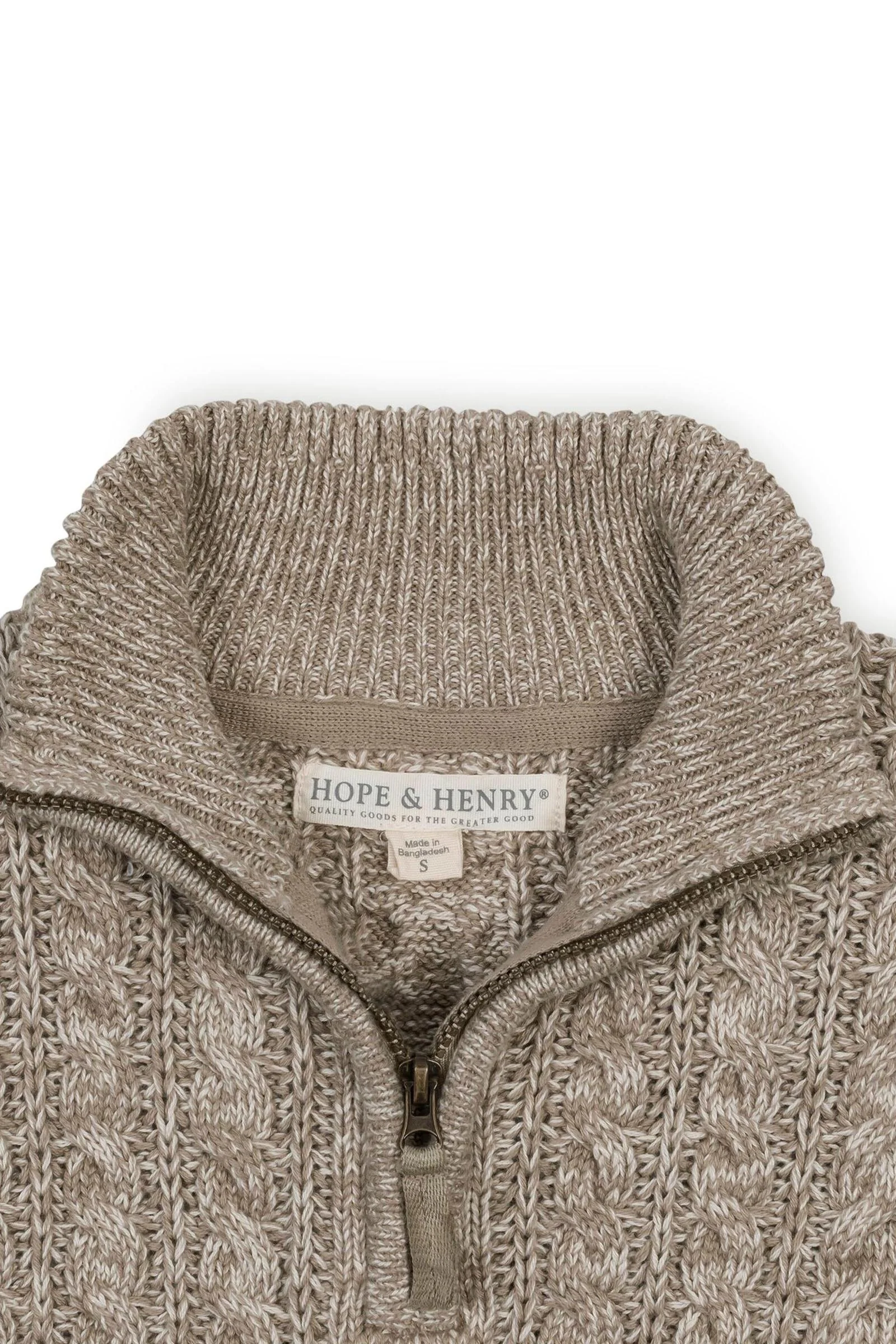Organic Cotton Half Zip Cable Knit Sweater for Boys, Taupe Marl, Sizes 2–16 - Image 3