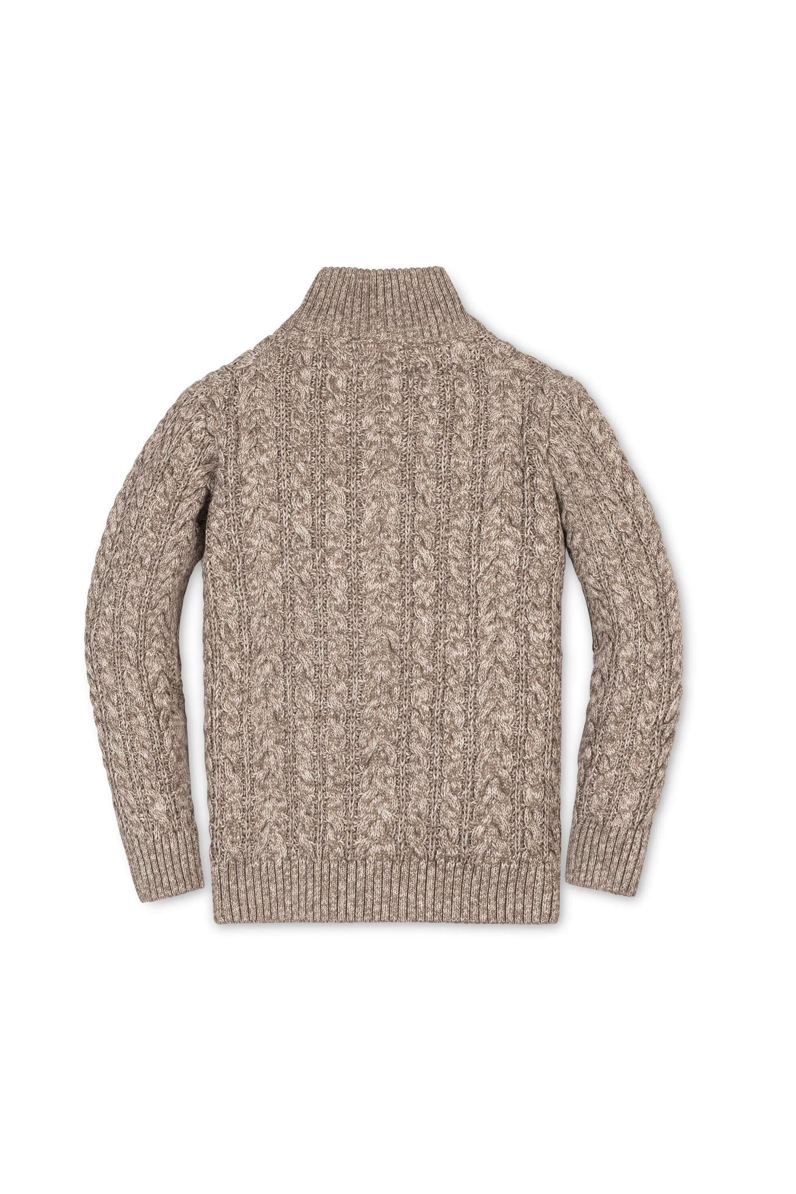 Organic Cotton Half Zip Cable Knit Sweater for Boys, Taupe Marl, Sizes 2–16 - Image 4