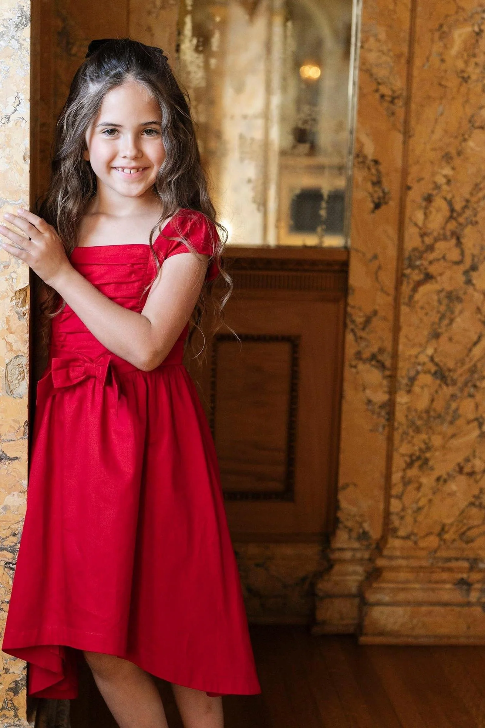 Organic Cotton High Low Sateen Dress for Girls, Red, Sizes 2T-12