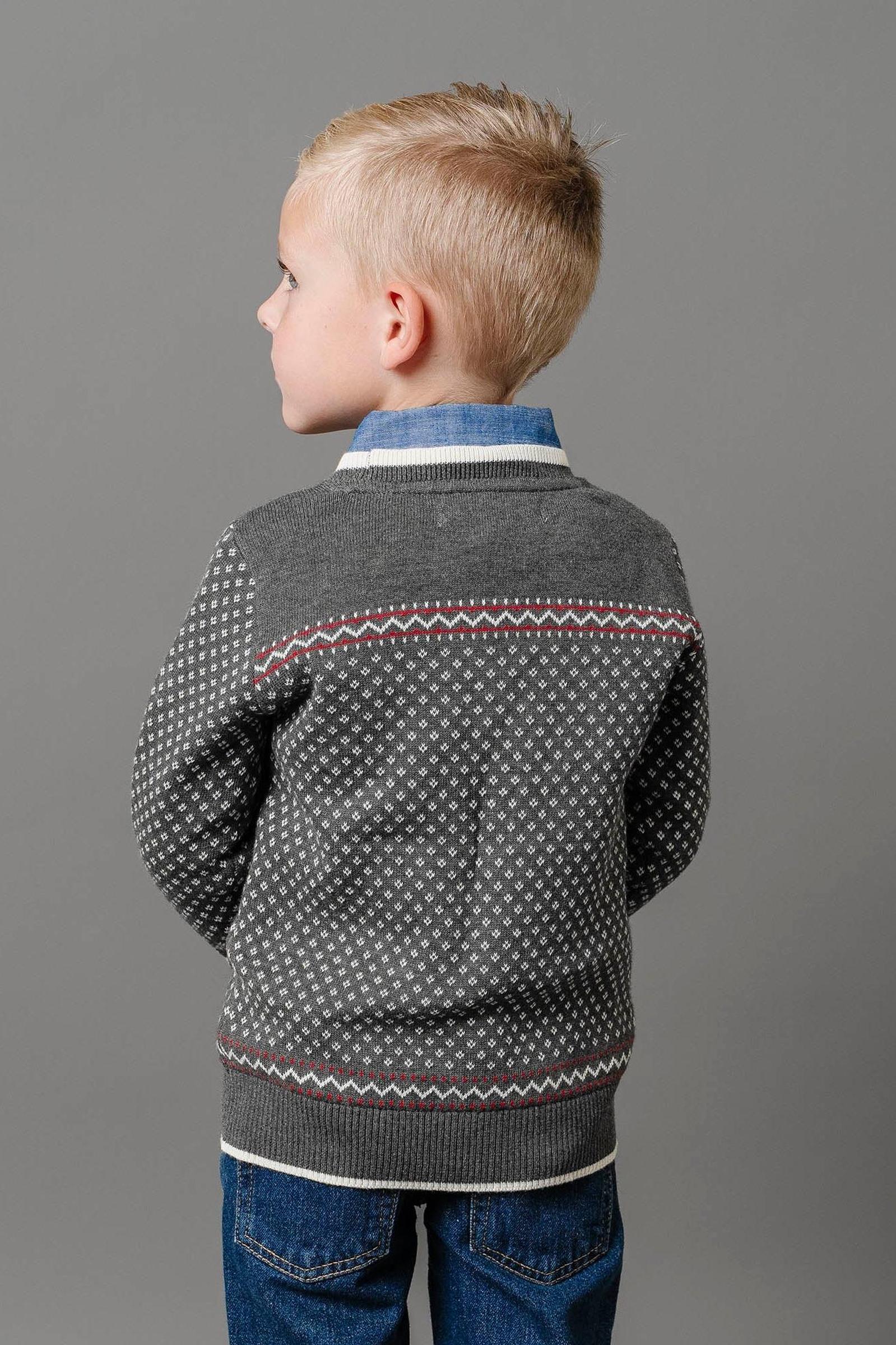 Organic Cotton Crew Neck Sweater for Boys, Charcoal Heather with Ivory Birdseye Pattern, Toddler & Kids - Image 4