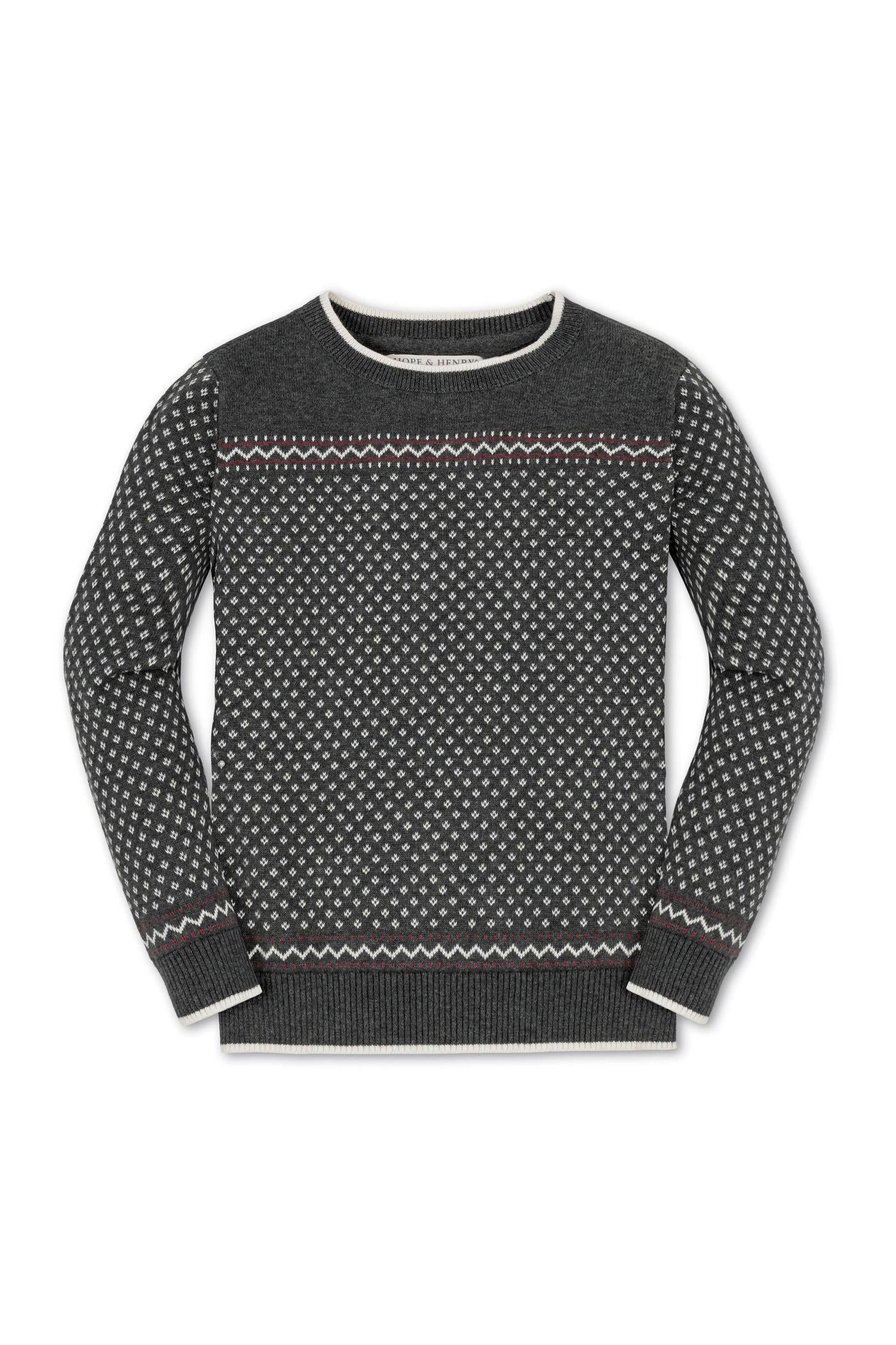 Organic Cotton Crew Neck Sweater For Boys, Charcoal Heather With Ivory Birdseye, Baby - Image 2