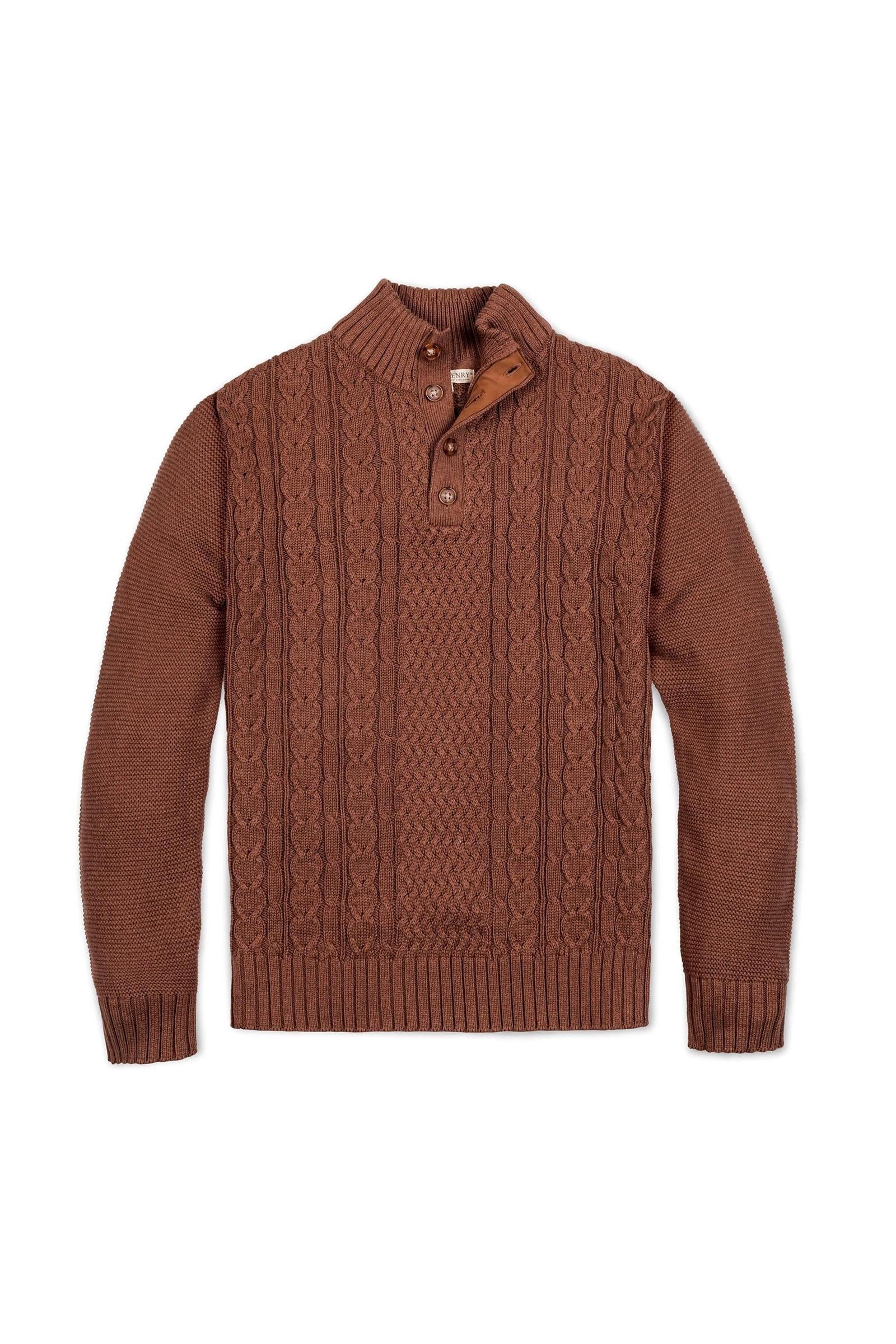 Organic Cotton Mock Neck Cable Sweater, Cinnamon Heather, Men, Family Matching Outfits - Image 2