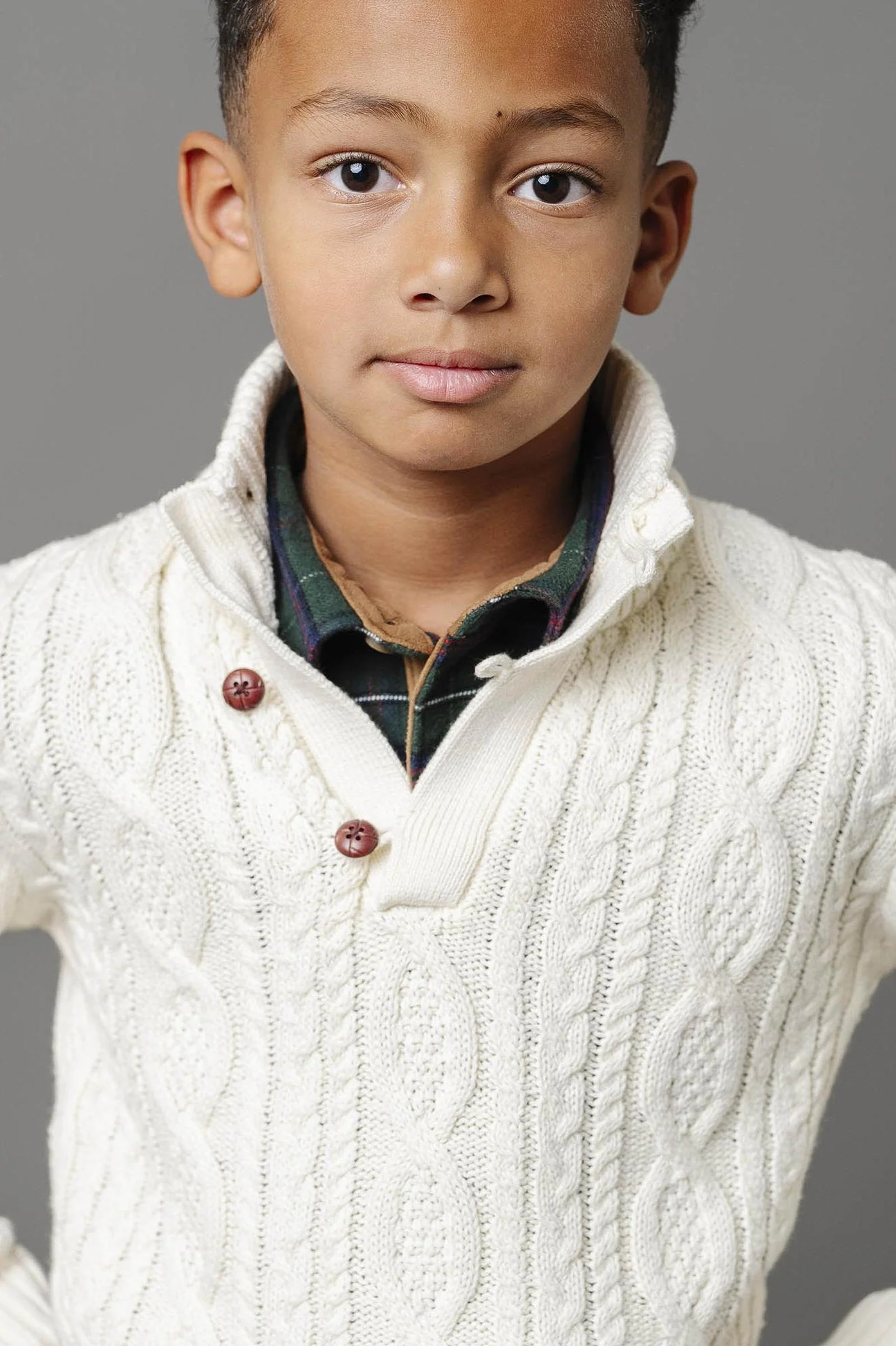 Organic Cotton Cable Knit Mock Neck Sweater with Buttons For Boys, White, Toddler & Kids - Image 3