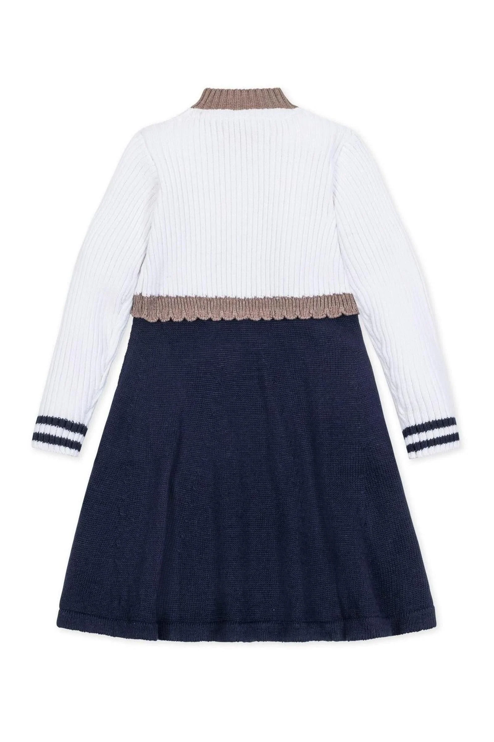 Organic Cotton Mock Neck Henley Sweater Dress for Girls, White & Navy, Toddler & Kids - Image 4