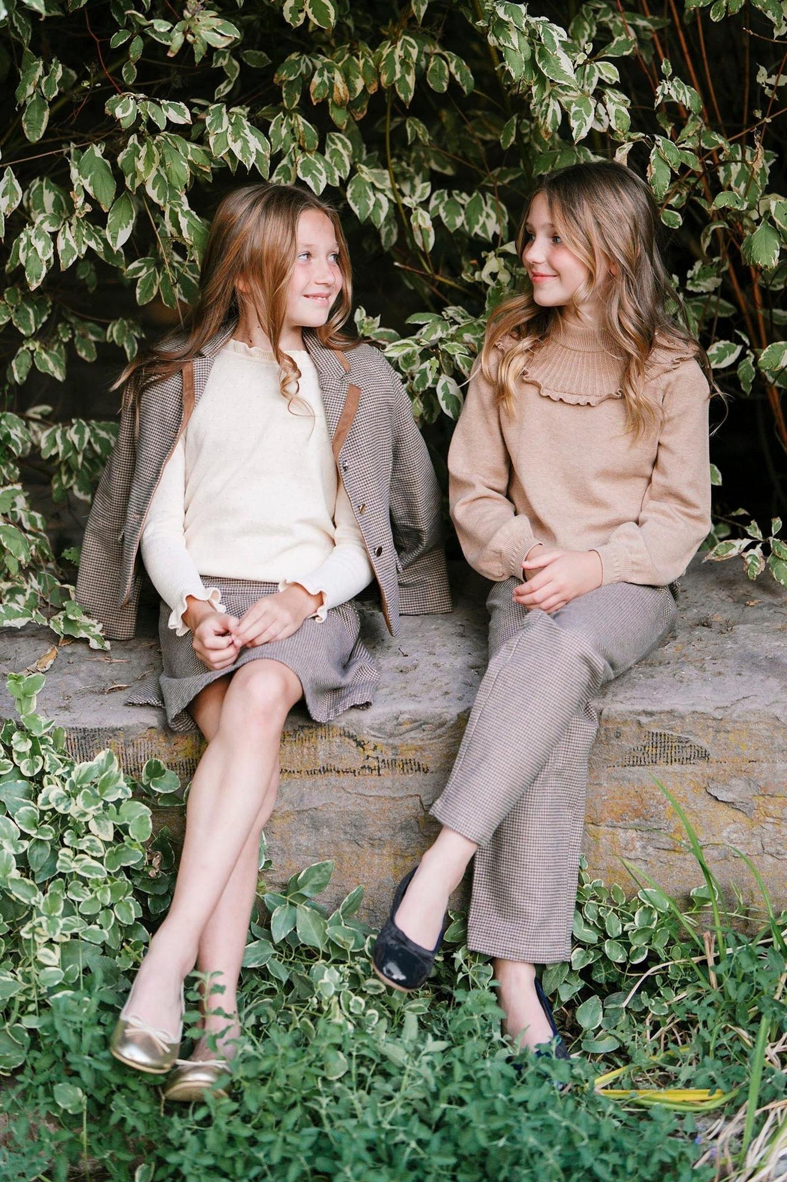 Organic Cotton Mock Neck Ruffle Sweater for Girls, Camel Heather Rib Knit, Toddler & Kids - Image 3