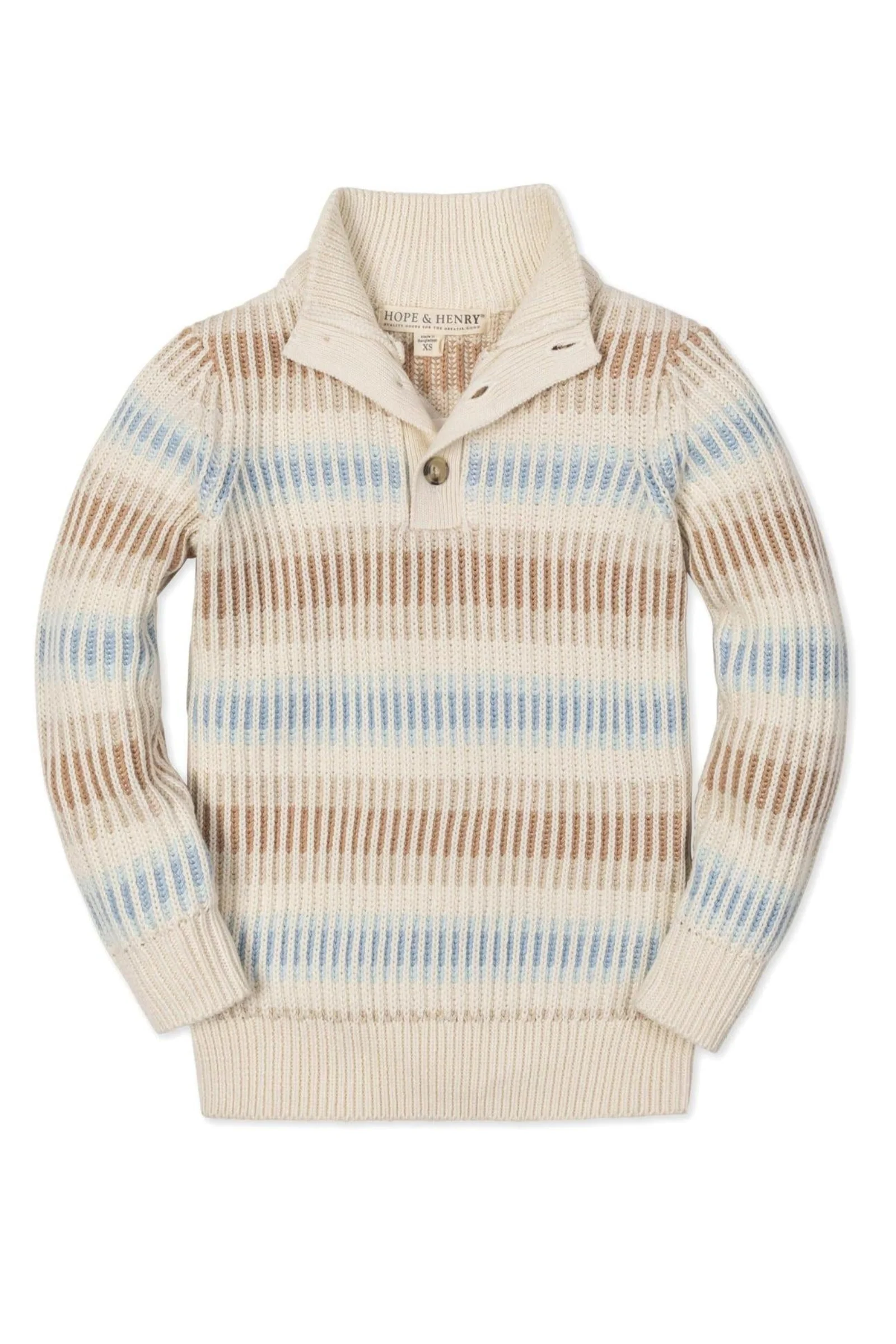 Organic Cotton Mock Neck Sweater For Boys, Cream Ombre Winter Stripe, Toddler & Kids - Image 2
