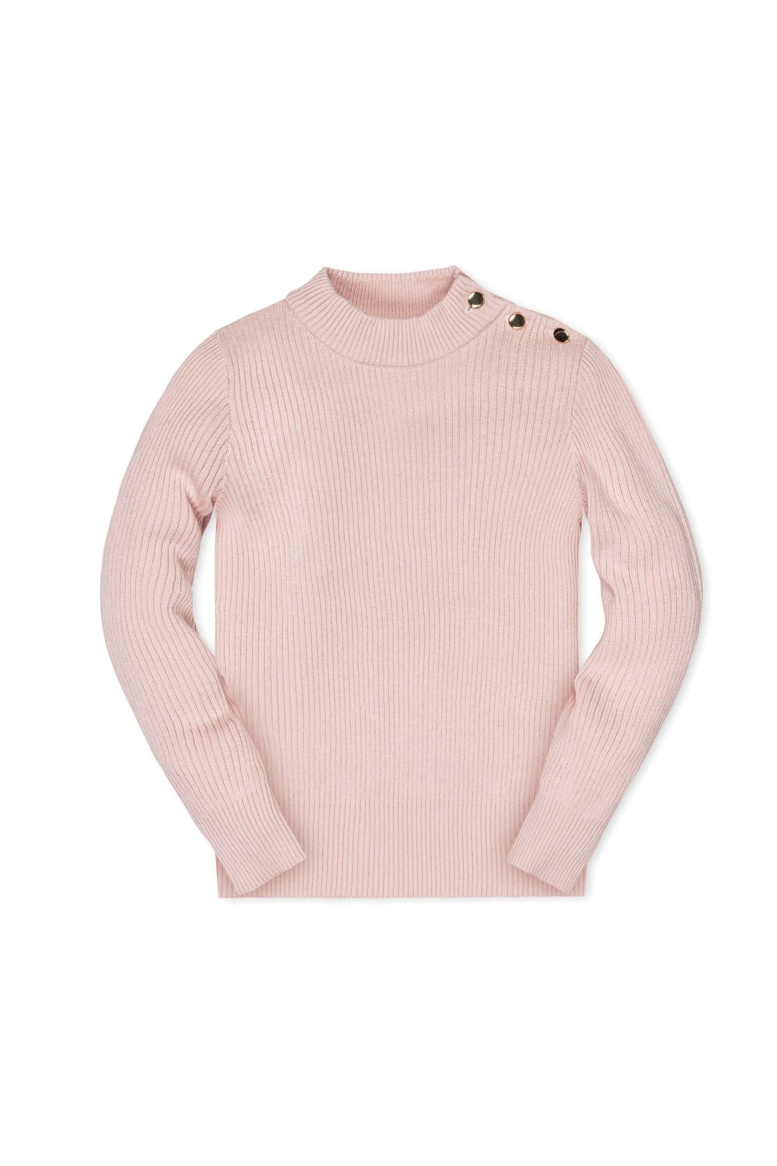 Organic Cotton Mock Neck Sweater for Girls, Pink, Toddler & Kids - Image 2