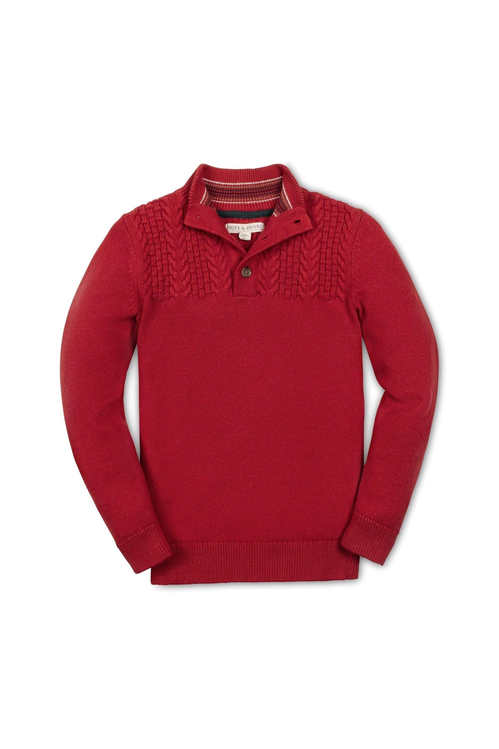Organic Cotton Mock Neck Textured Knit Sweater, Red, Sizes 2-20 - Image 2