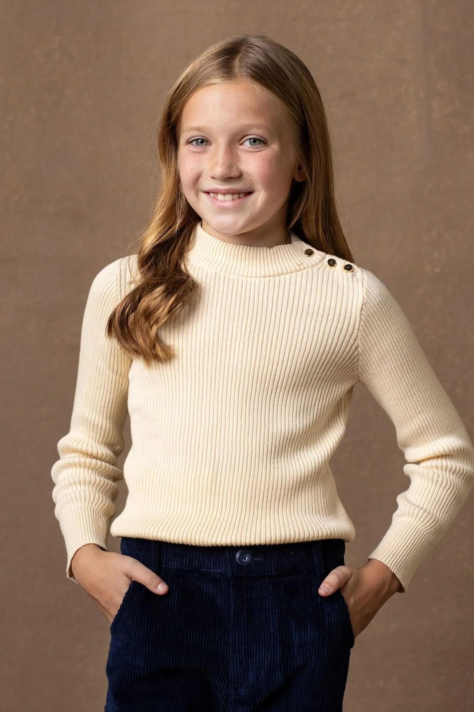 Organic Cotton Mock Neck Sweater for Baby Girls, Ivory - Image 4