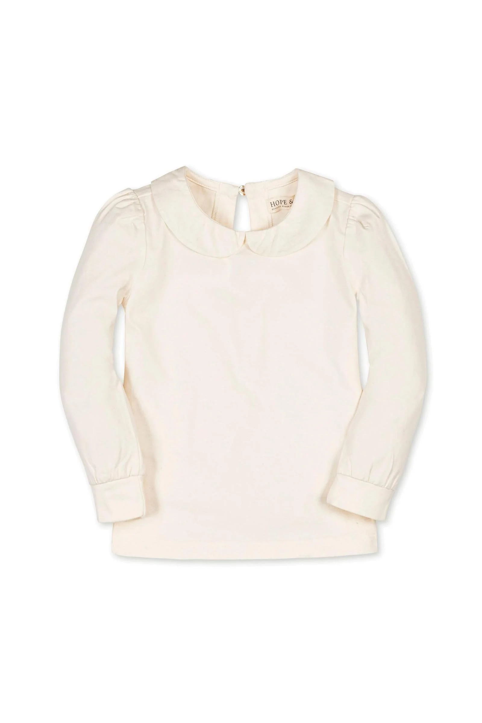 Organic Cotton Peter Pan Collar Knit Top for Girls, Ivory, Toddler & Kids - Image 2