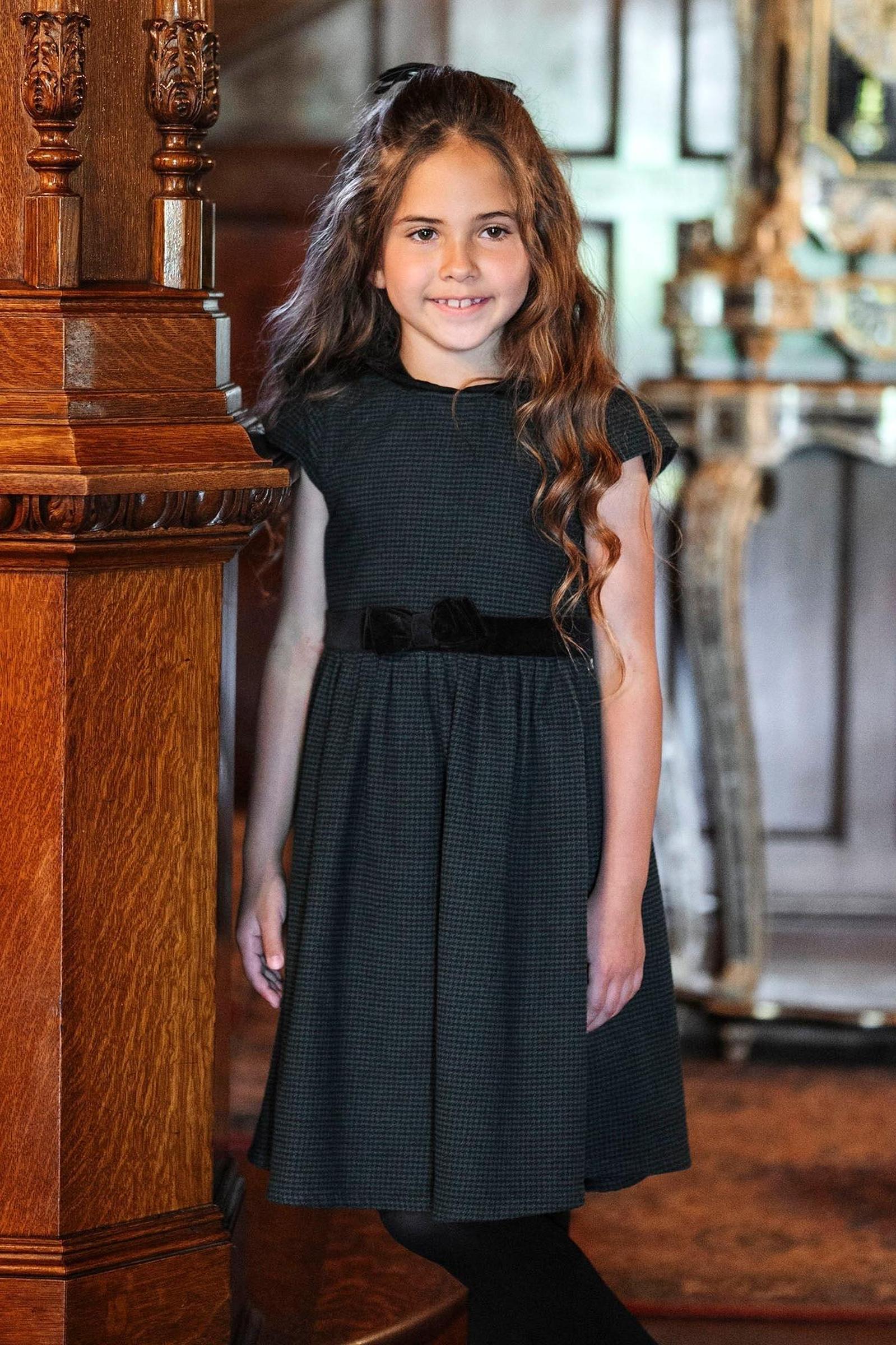 Organic Cotton Scottish Houndstooth Party Dress with Peter Pan Collar, Toddler & Kids