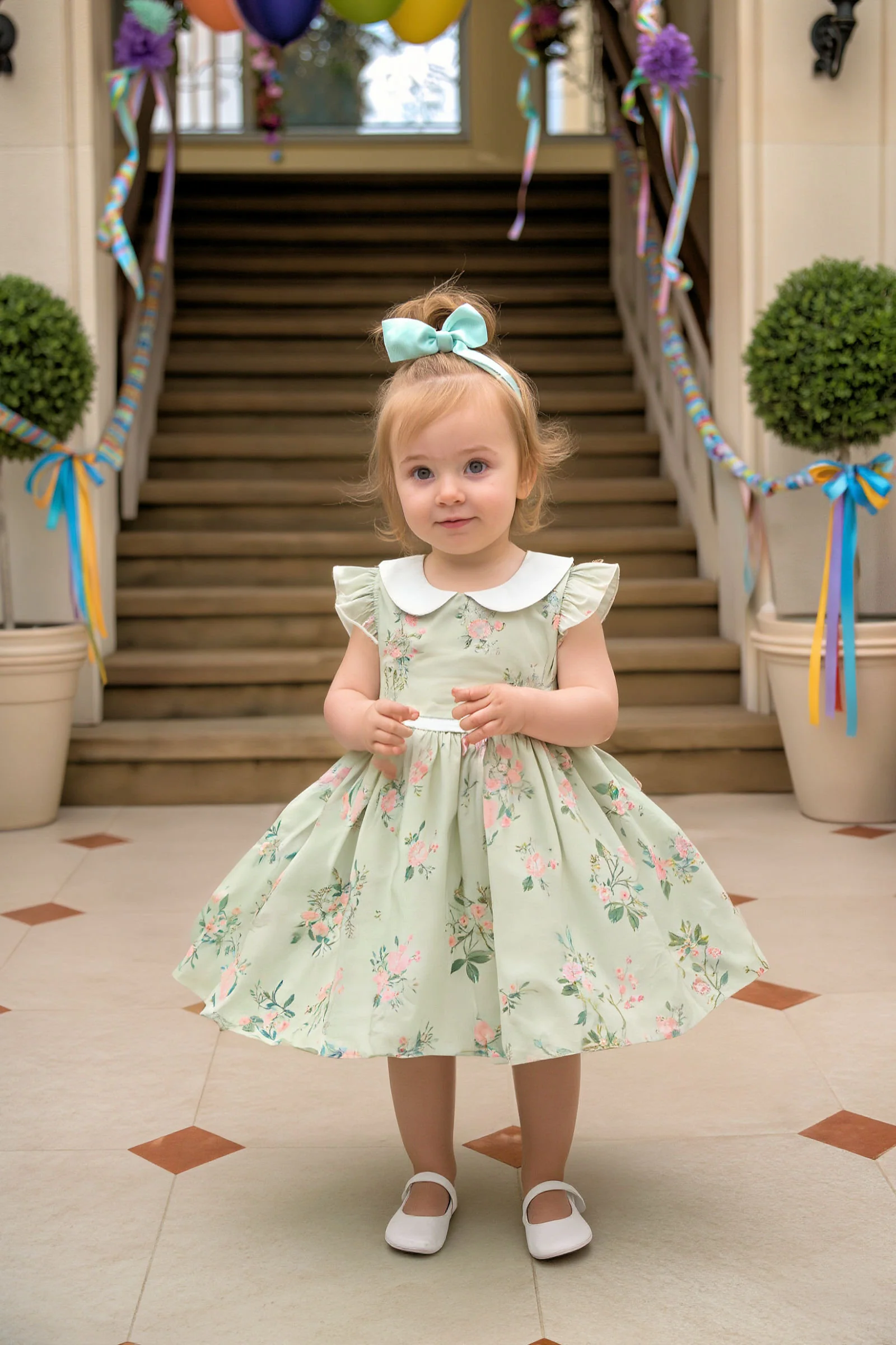 Organic Cotton Peter Pan Collar Party Dress for Babies, Chateau Floral, Sizes 0-24M
