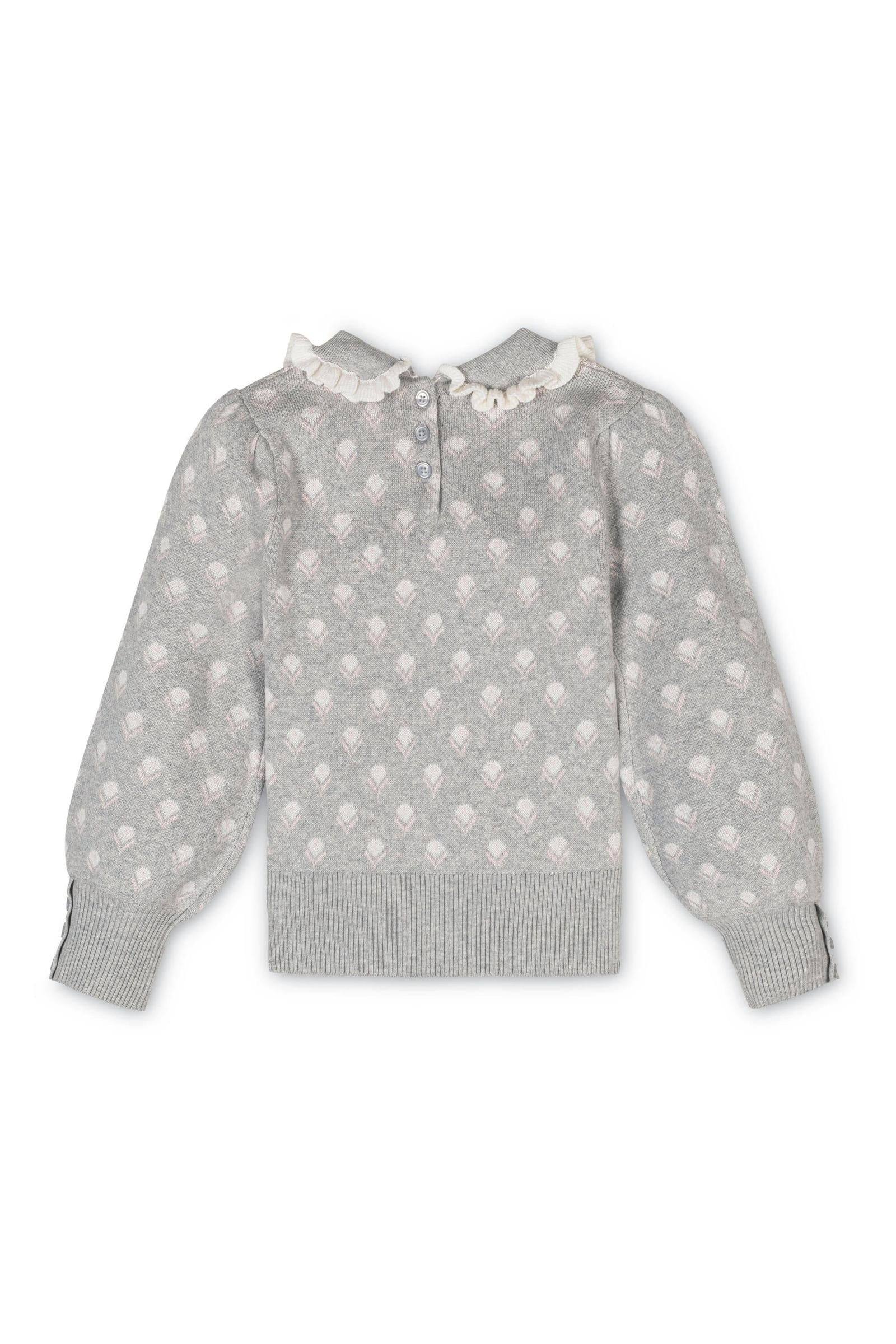 Organic Cotton Peter Pan Collar Sweater, Gray Flower Intarsia, Toddler & Kids - Image 4