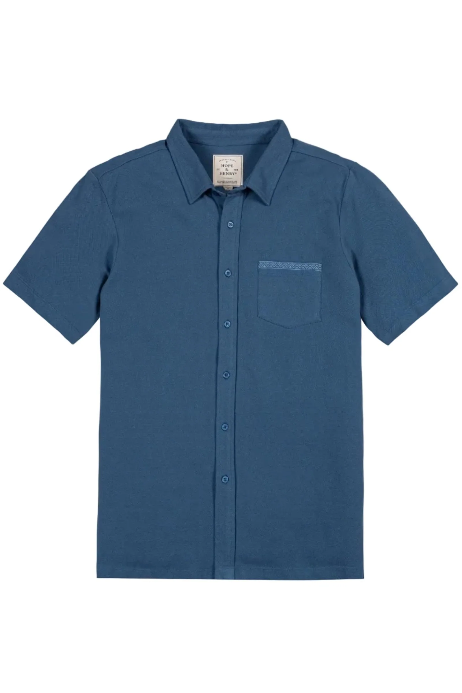 Organic Cotton Pique Short Sleeve Shirt, Stone Blue, Men, Family Matching Outfits - Image 2
