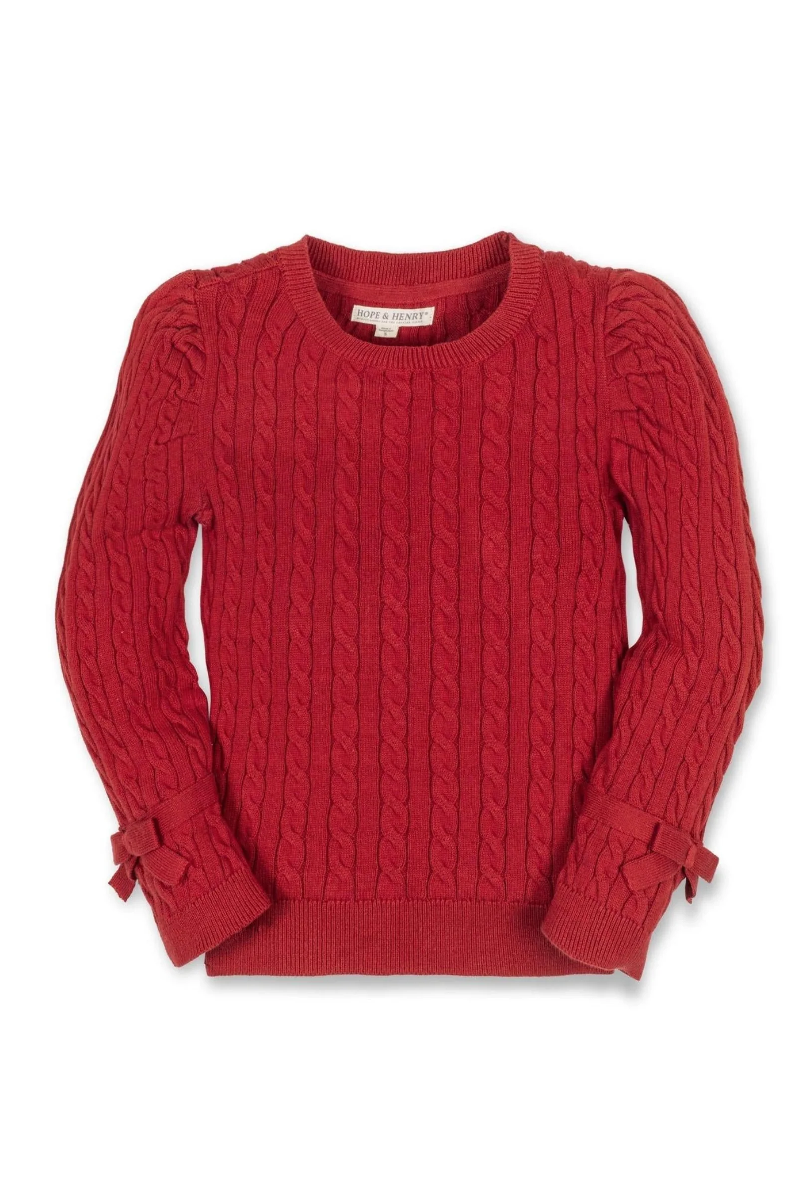 Organic Cotton Puff Sleeve Bow Sweater for Baby Girls, Red, Baby - Image 2