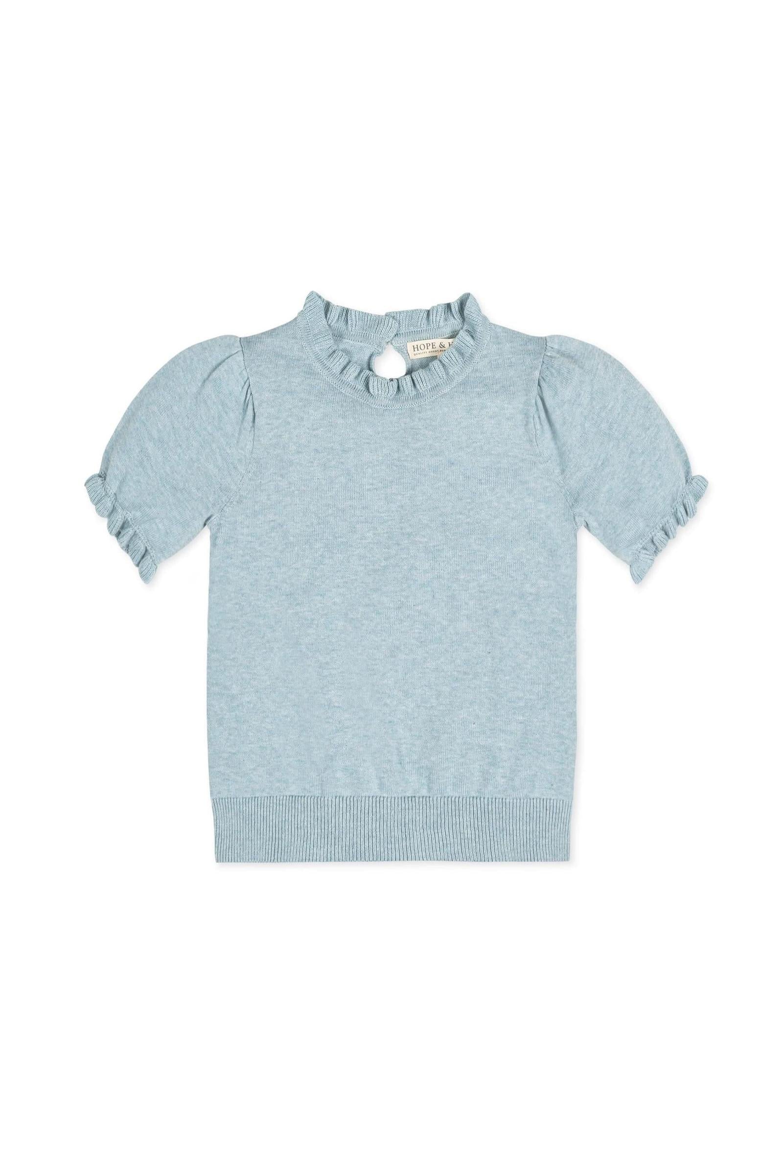 Organic Cotton Puff Sleeve Sweater, Dusty Blue Heather, Baby - Image 2