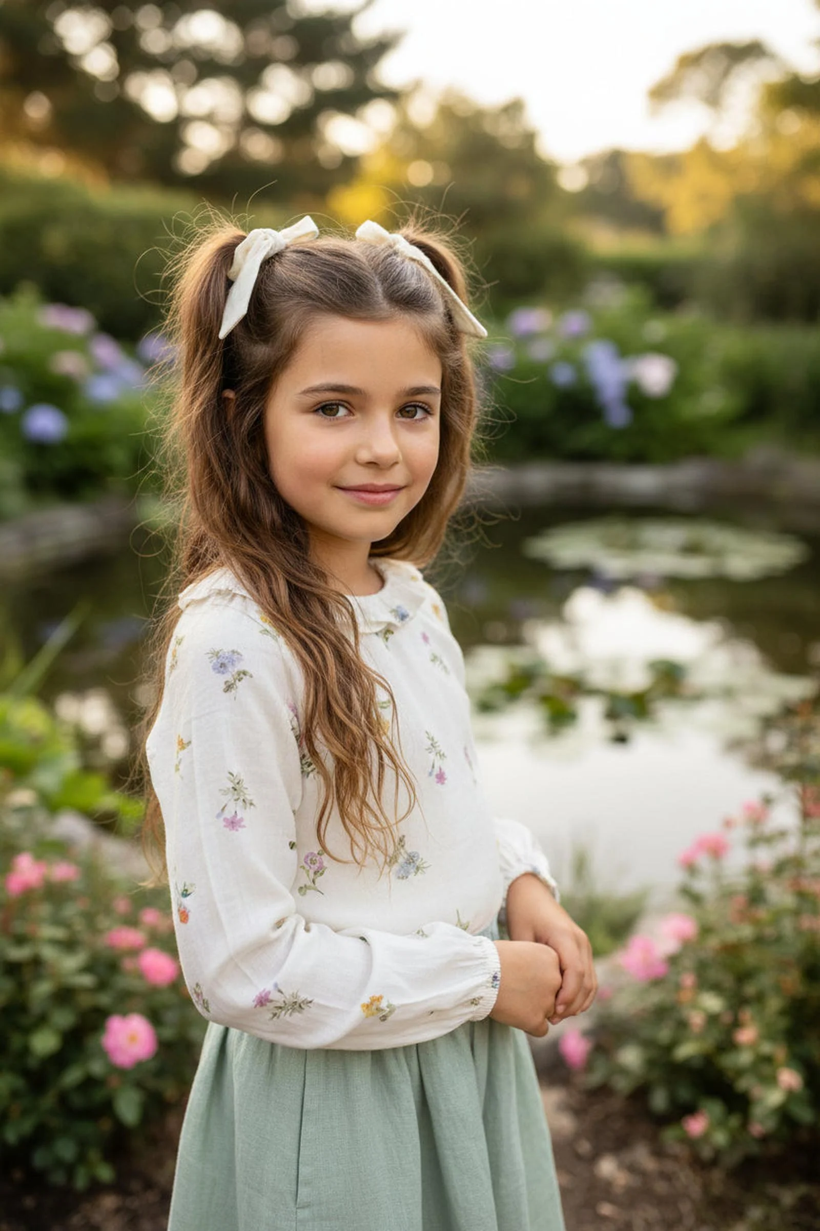 Organic Cotton Ruffle Collar Top For Girls, Ivory Floral, Toddler & Kids