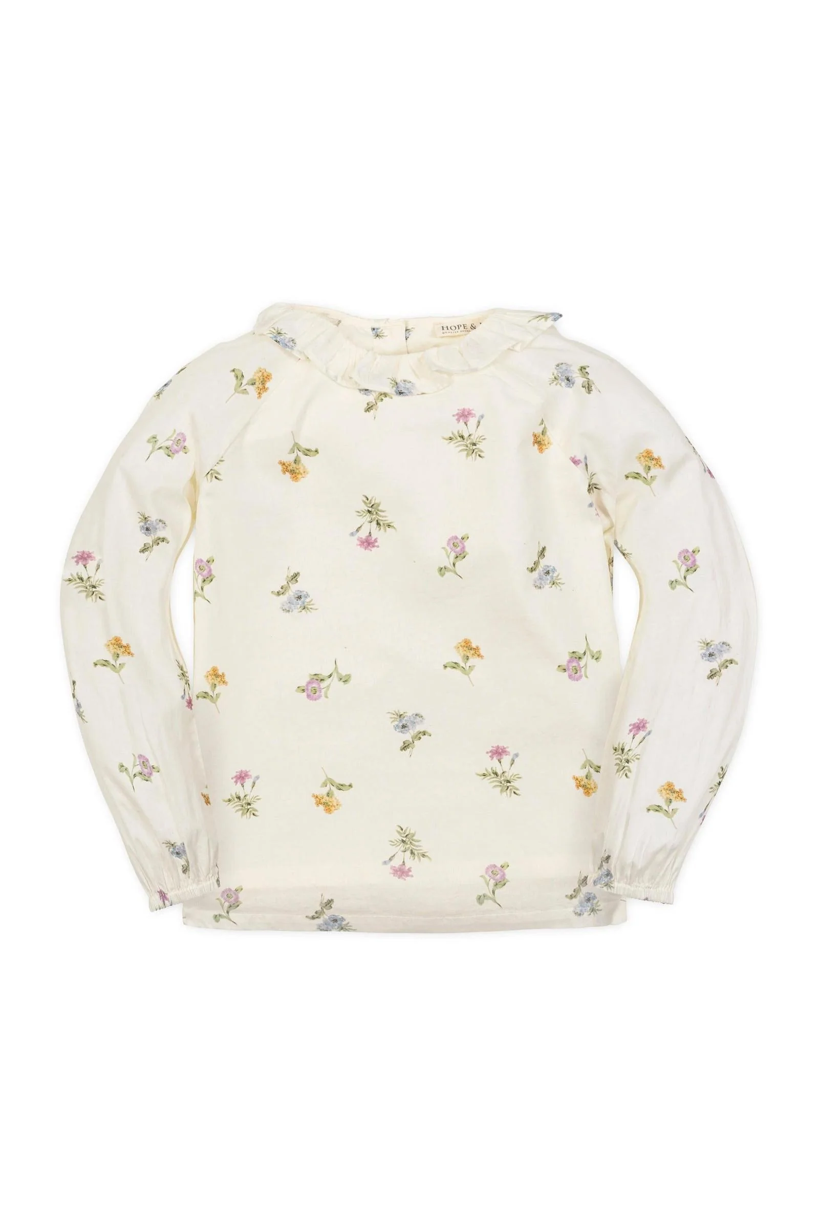 Organic Cotton Ruffle Collar Top For Girls, Ivory Floral, Toddler & Kids - Image 2