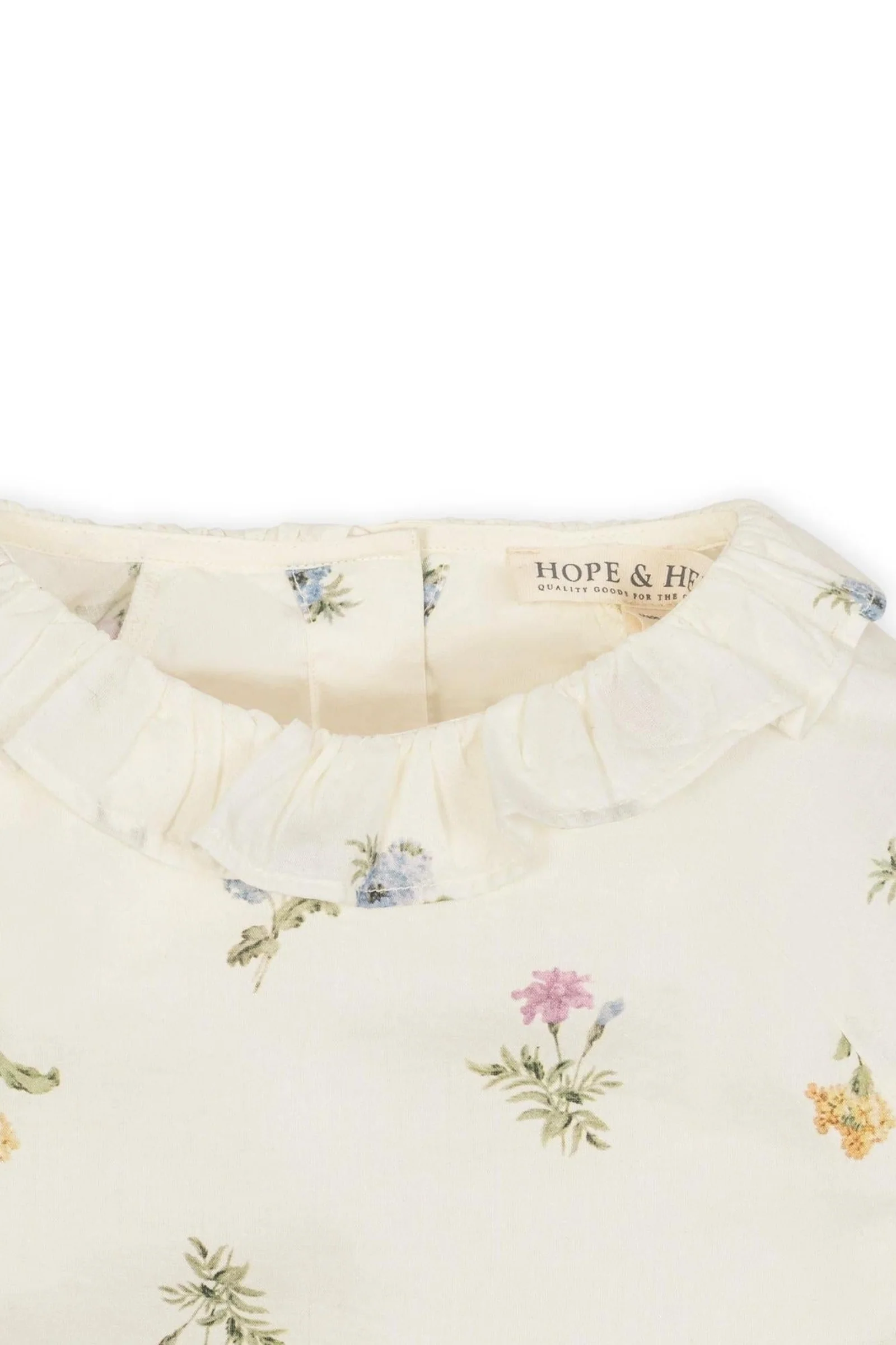 Organic Cotton Ruffle Collar Top For Girls, Ivory Floral, Toddler & Kids - Image 3
