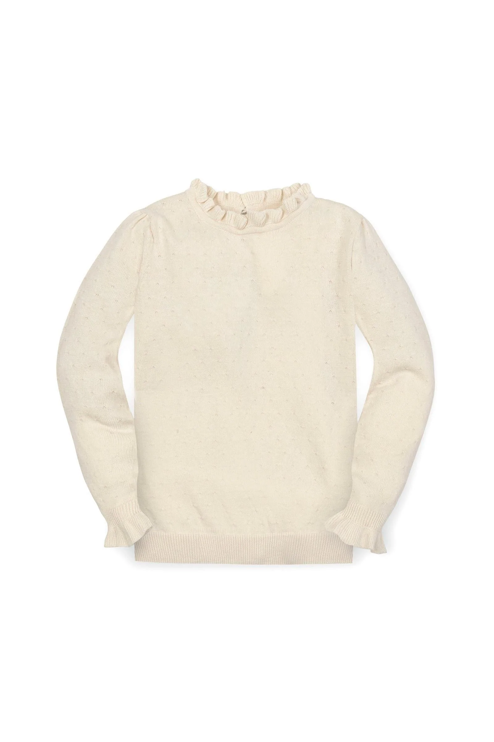 Organic Cotton Ruffle Edge Sweater, Ivory, Toddler & Kids - Image 2