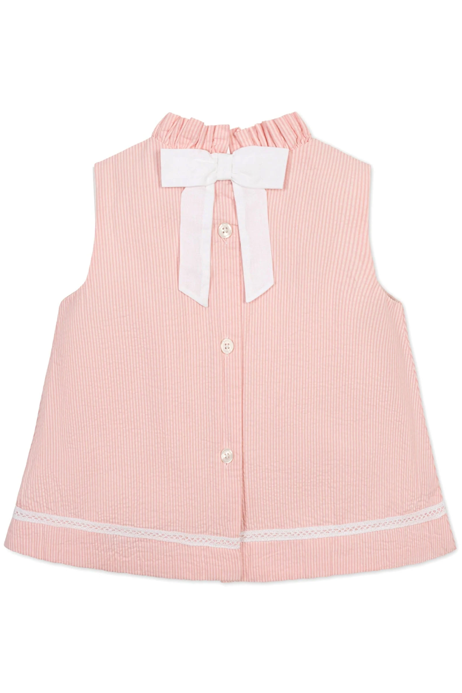 Organic Cotton Ruffle Neck Seersucker Top for Girls, Rose, Sizes 2T-12 - Image 3