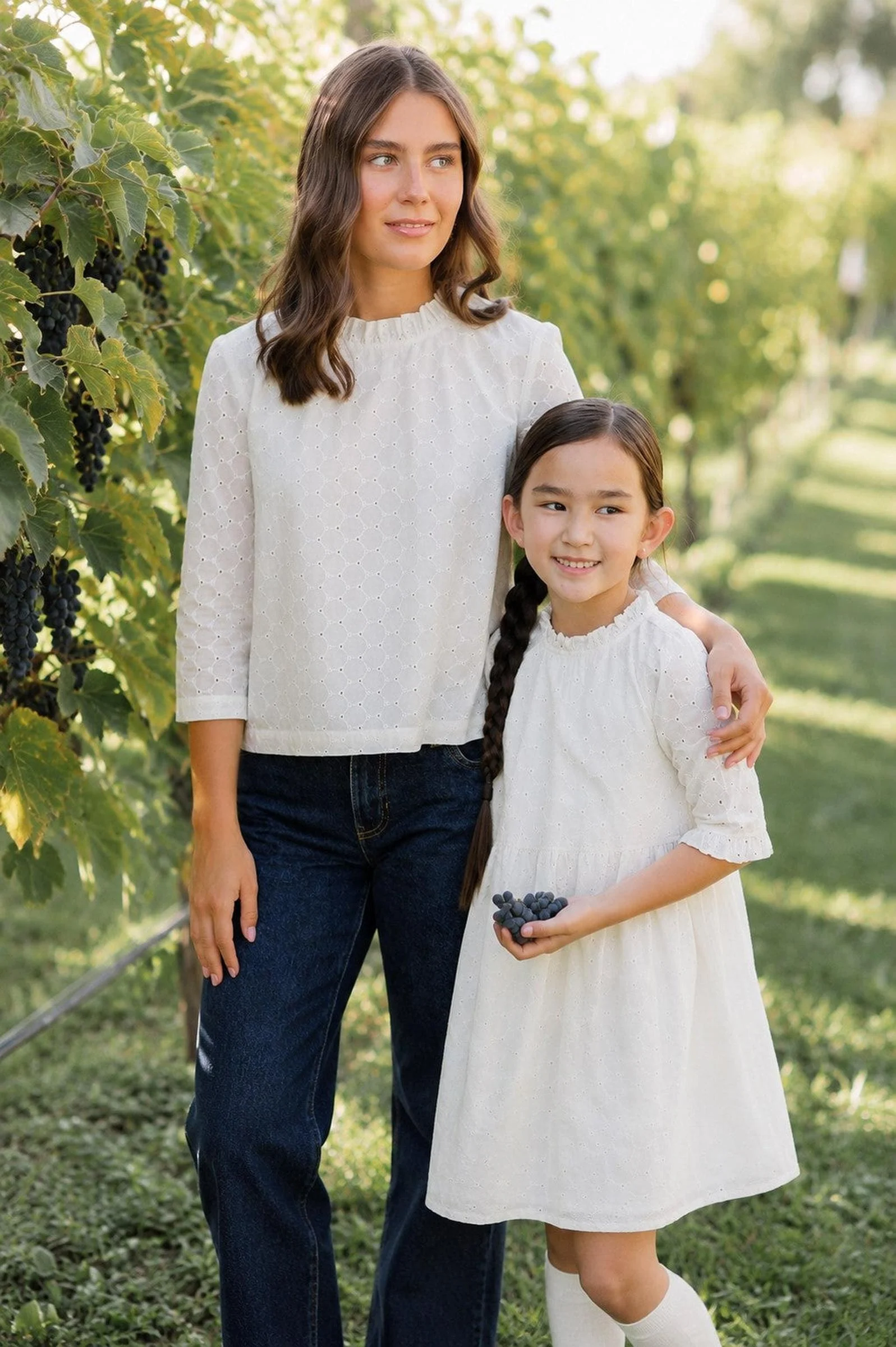 Organic Cotton Ruffle Neck Top, Ivory Eyelet, Women, Family Matching Outfits