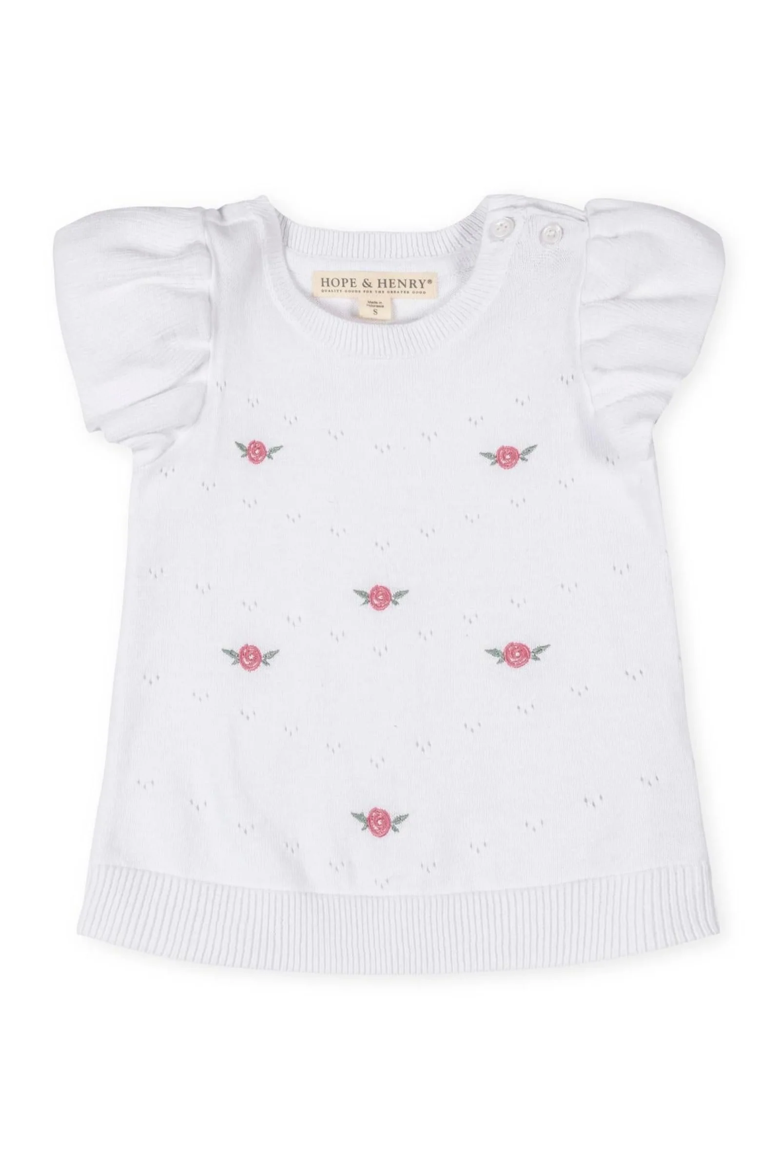 Organic Cotton Ruffle Sleeve Pointelle Sweater for Girls, White, Sizes 2T-12 - Image 2
