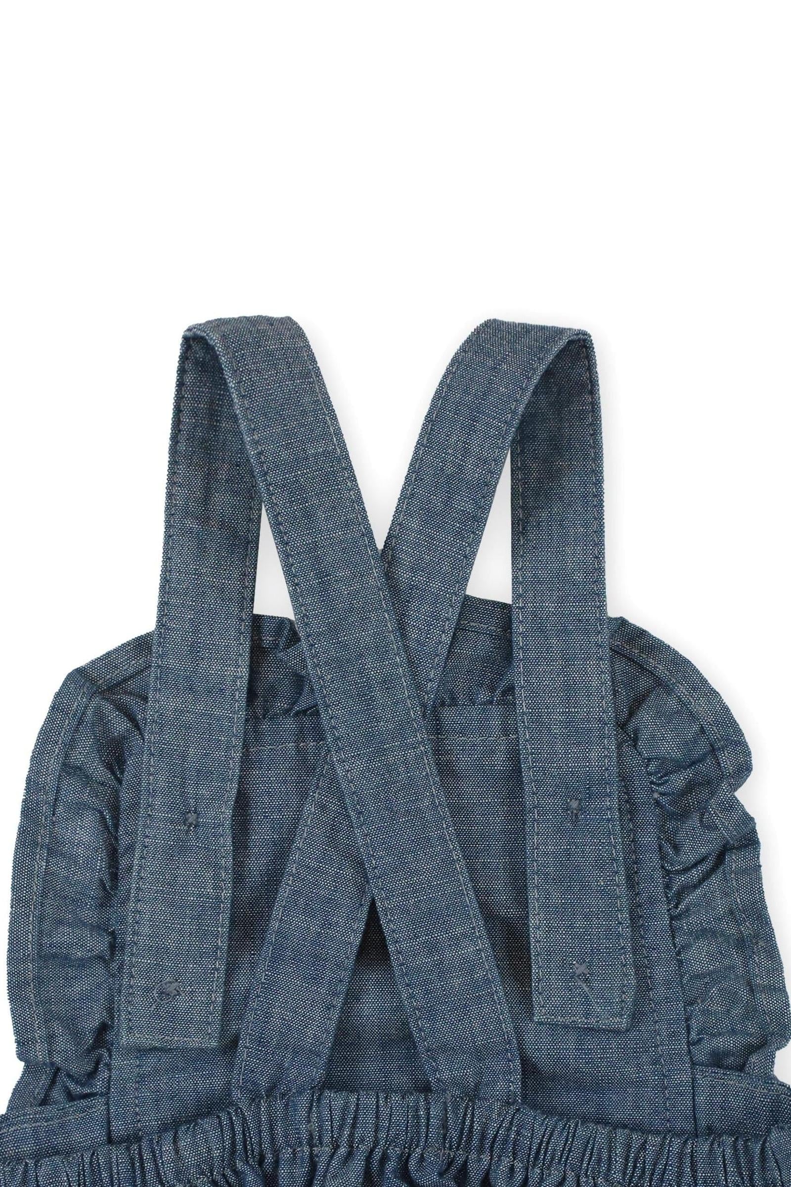 Organic Cotton Ruffle Sunsuit for Girls, Blue Chambray Solid, Baby - Image 4