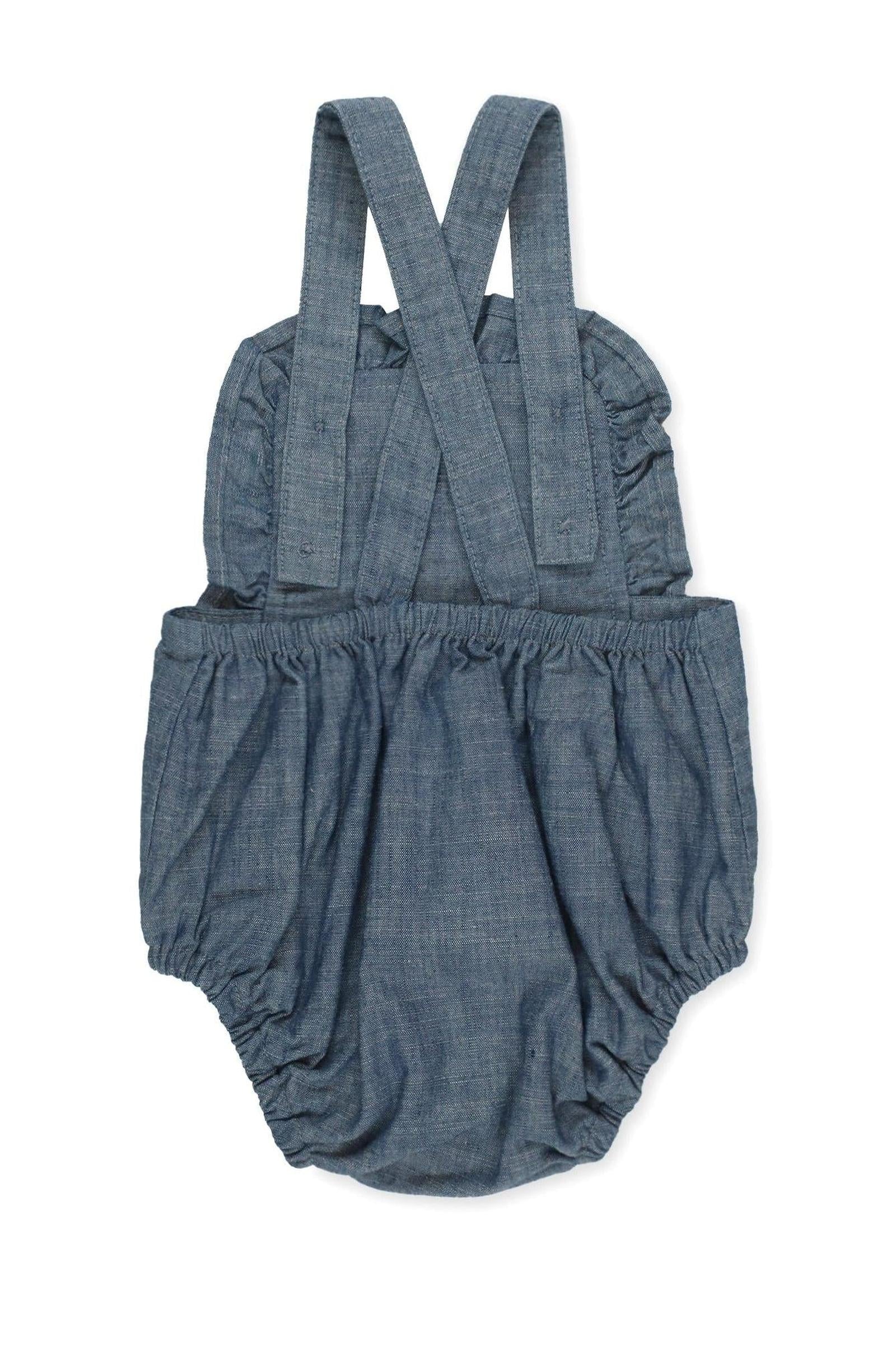 Organic Cotton Ruffle Sunsuit for Girls, Blue Chambray Solid, Baby - Image 5