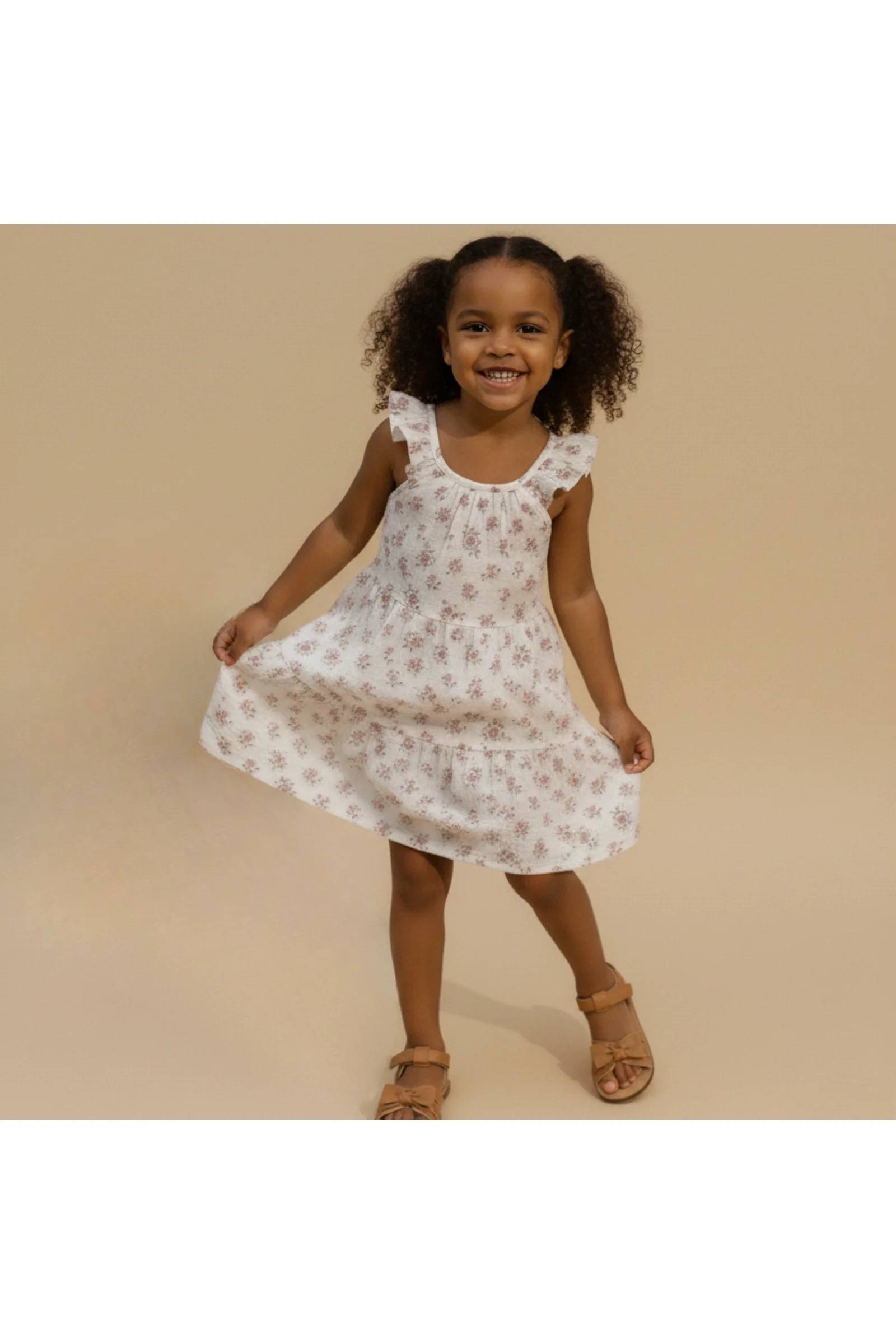 Organic Ruffle Tiered Dress - Blush Floral - Image 3