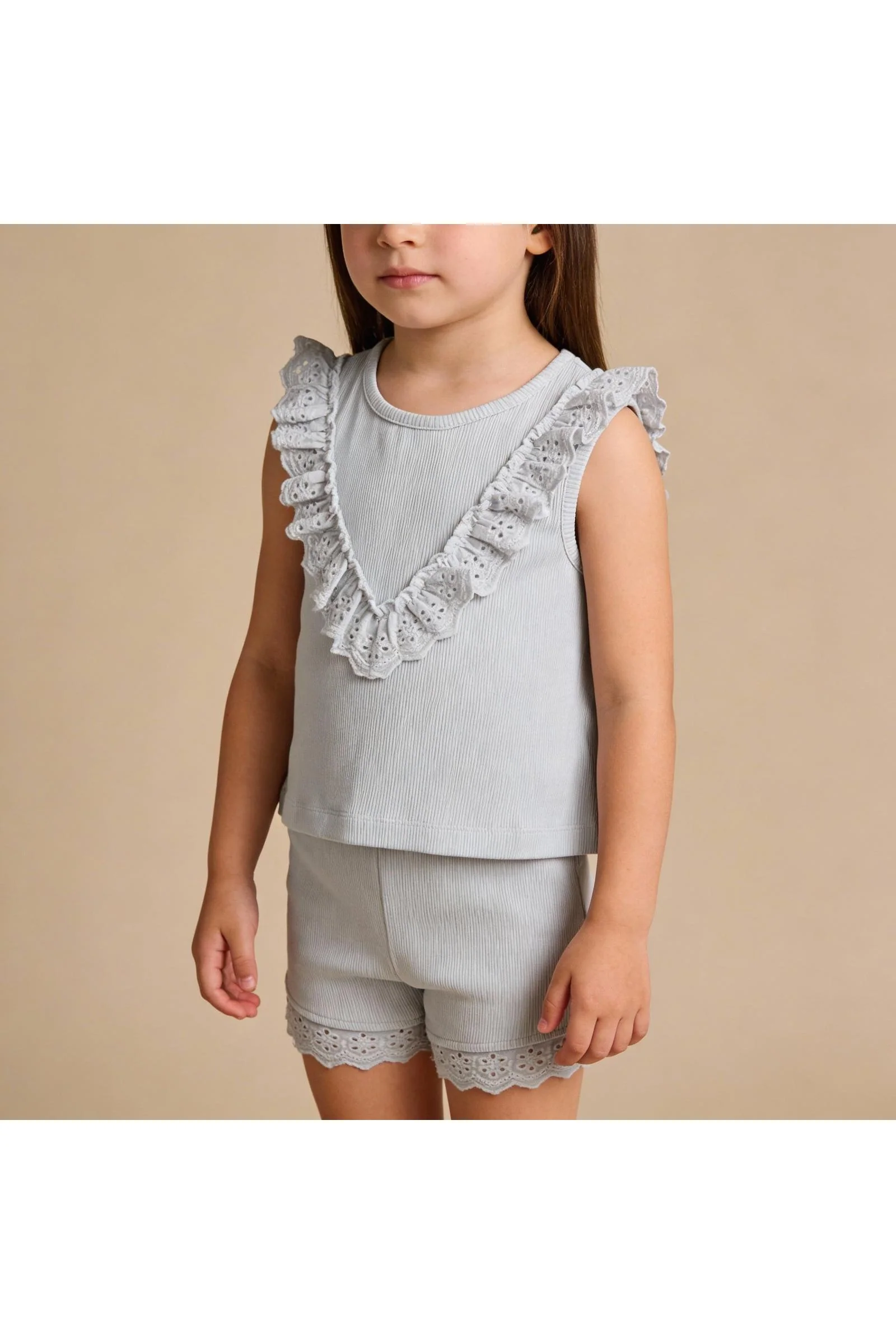Organic Ruffle Top & Shorts Set - Fog - Image 3
