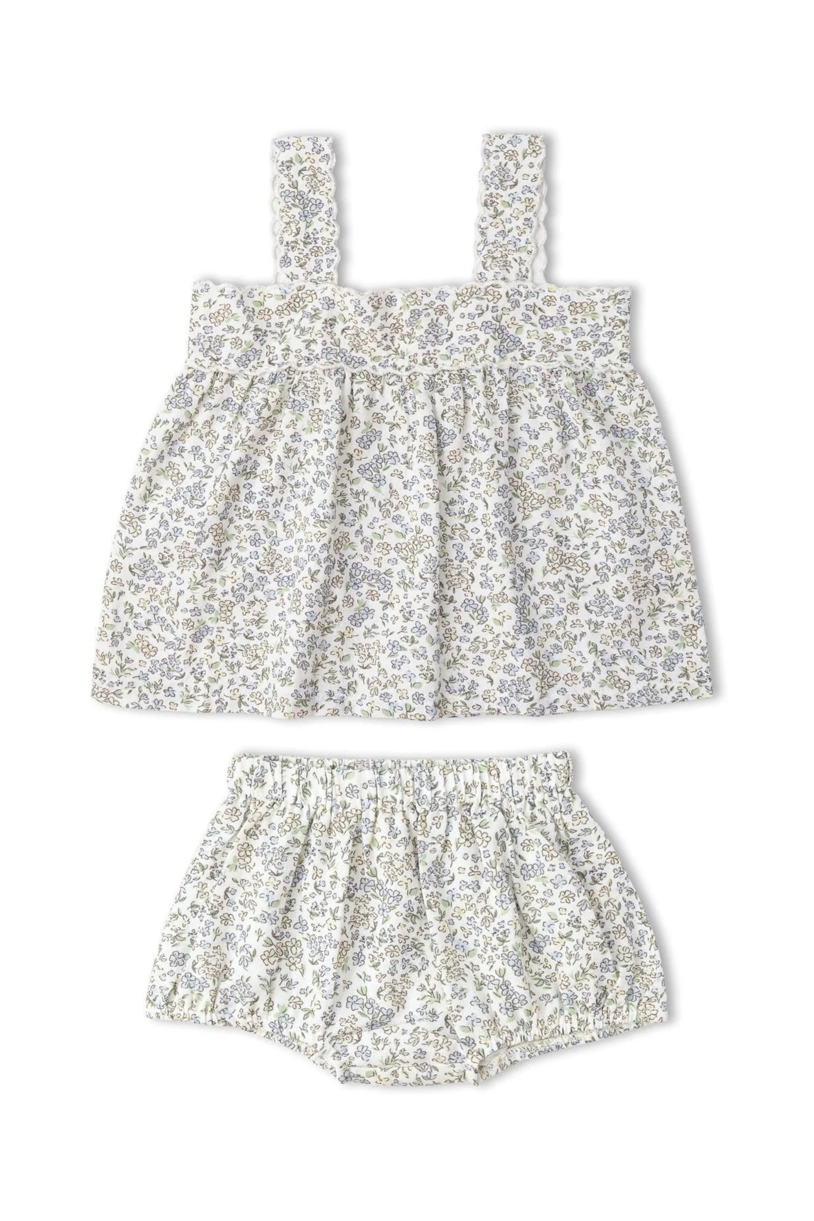 Organic Scalloped Top & Bloomers Set - Tulle Floral - Image 2