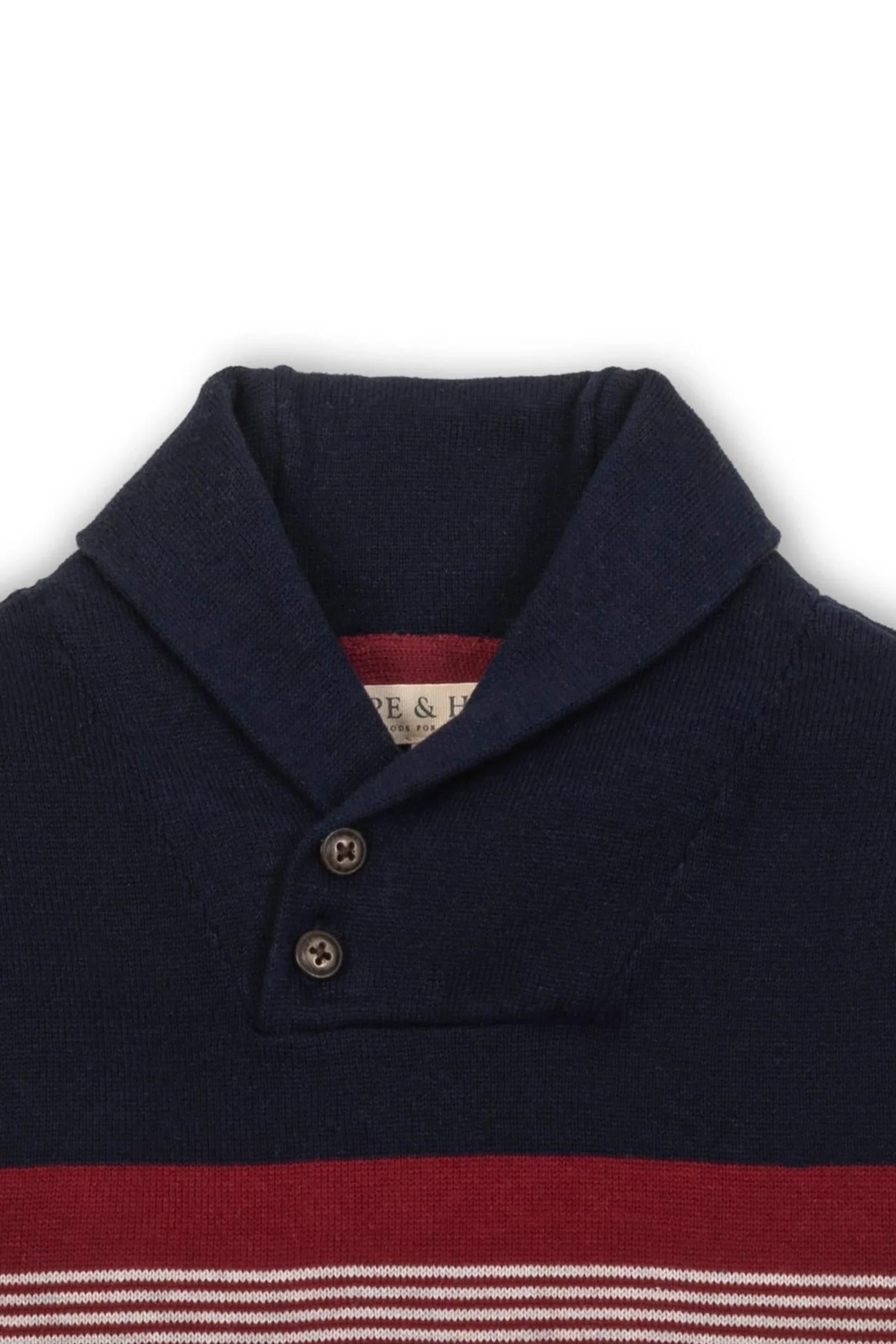 Organic Cotton Shawl Collar Sweater for Boys, Navy & Light Gray Stripe, Sizes 2-16 - Image 3