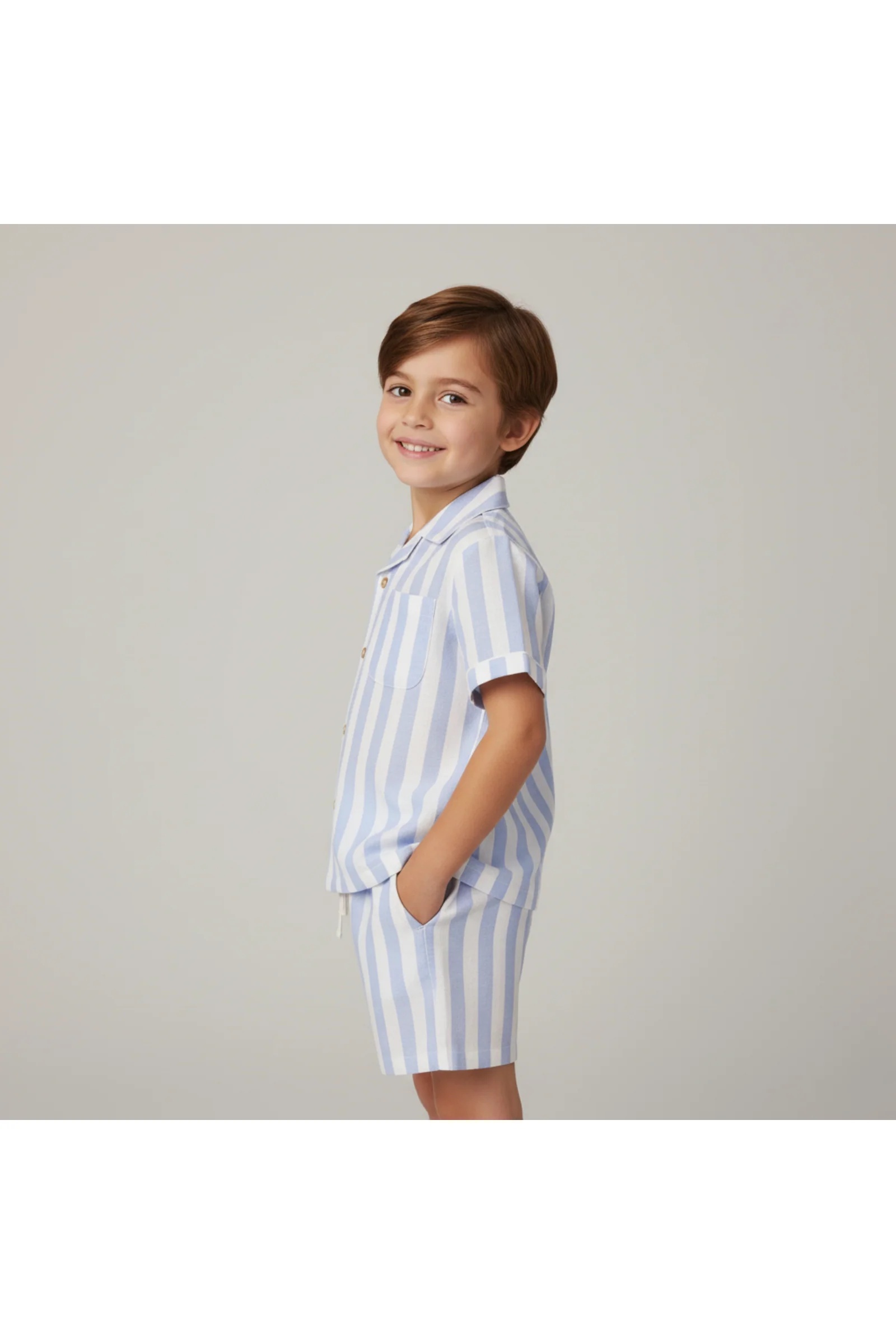 Organic Shirt & Shorts Set - Blue Stripes - Image 3