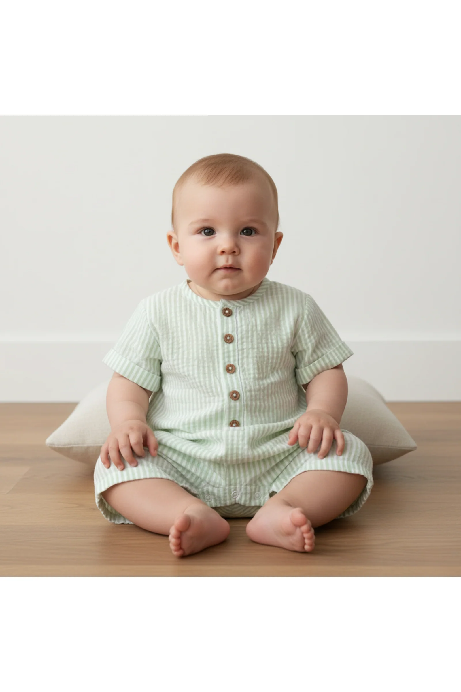 Organic Short Bubble Romper - Basil Stripes - Image 3