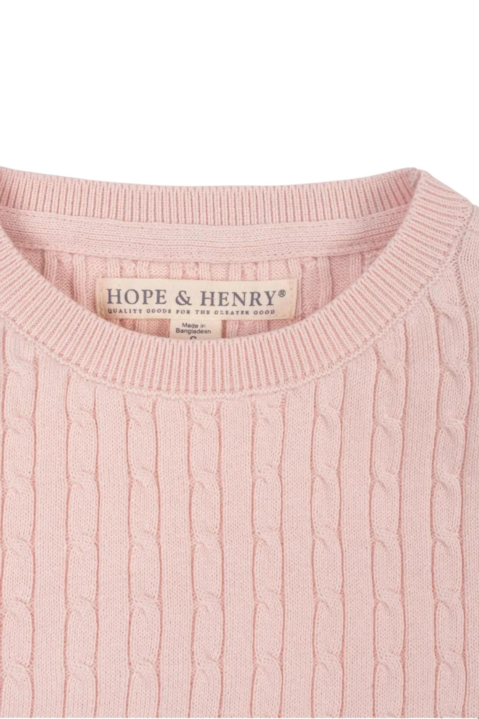Organic Cotton Short Sleeve Cable Sweater for Girls, Pink, Sizes 2T-12 - Image 3