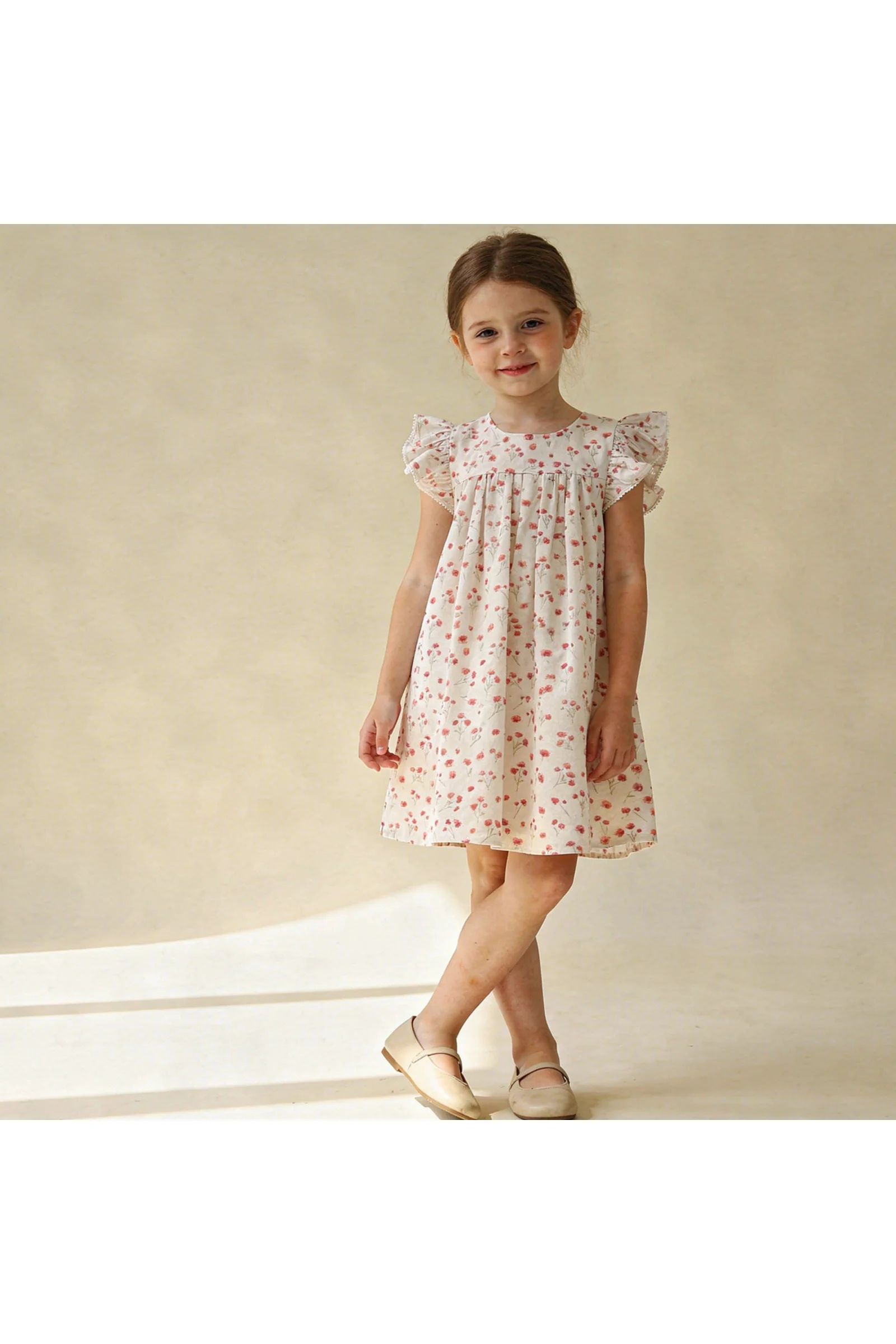 Organic Short Sleeve Flutter Dress - Pink Bloom - Image 3