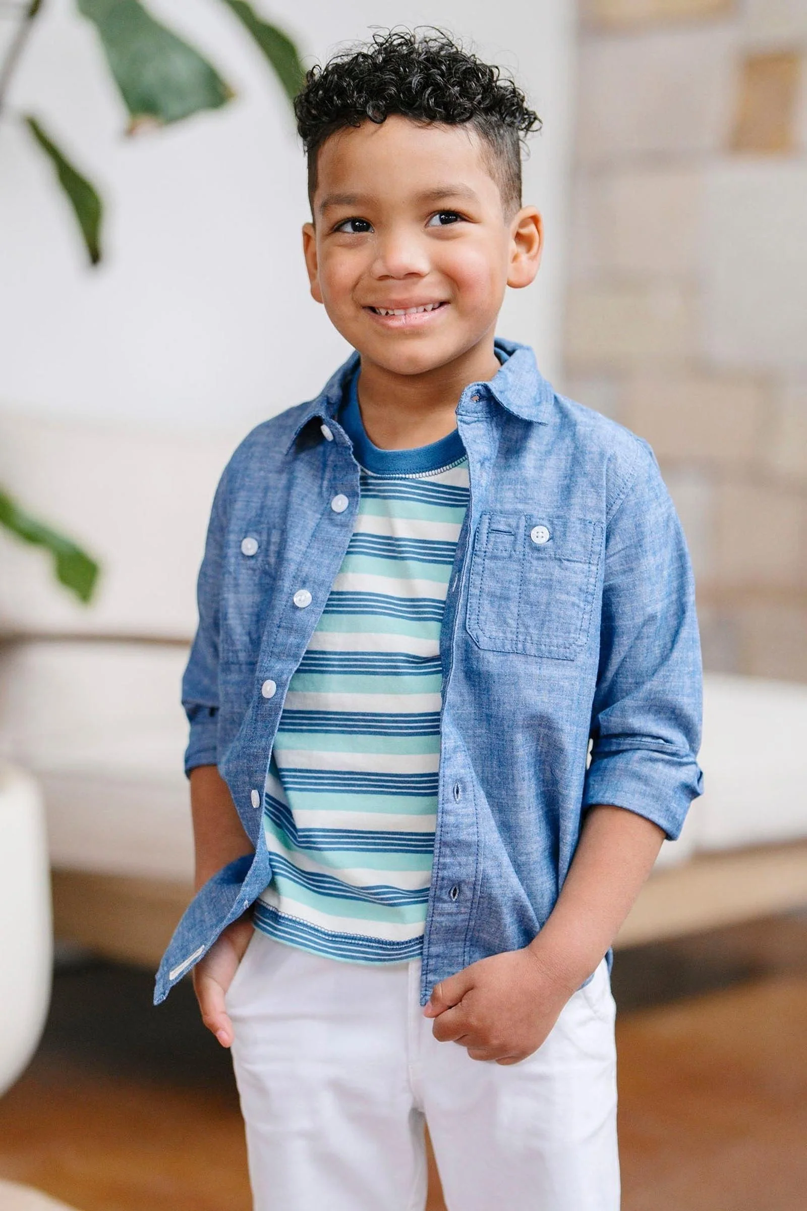 Organic Cotton Short Sleeve Henley Tee, Tidal Stripe, Boys, Sizes 2T-18 - Image 3