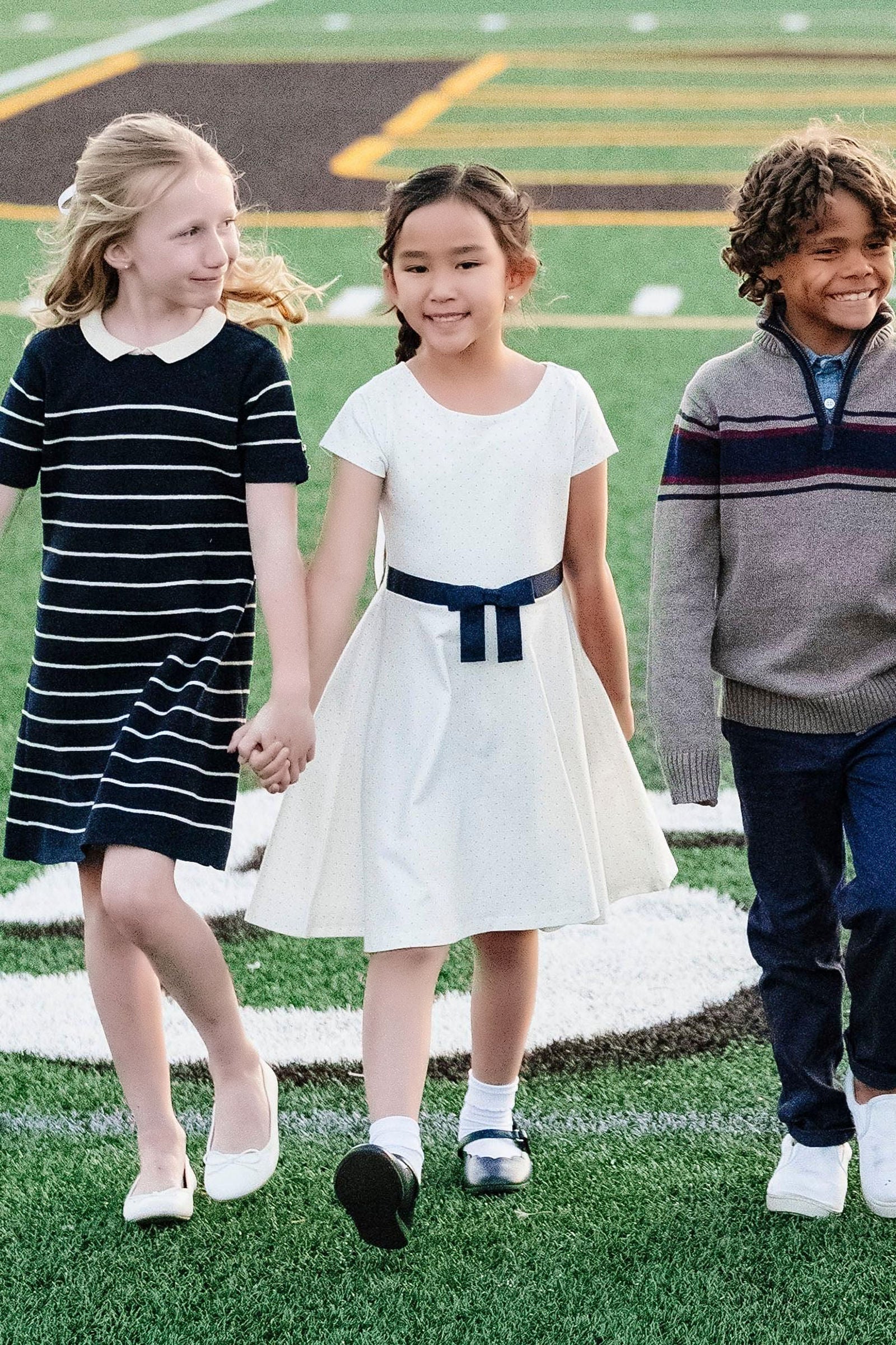 Organic Cotton Short Sleeve Skater Dress for Girls, White Pindot Pattern, Toddler & Kids