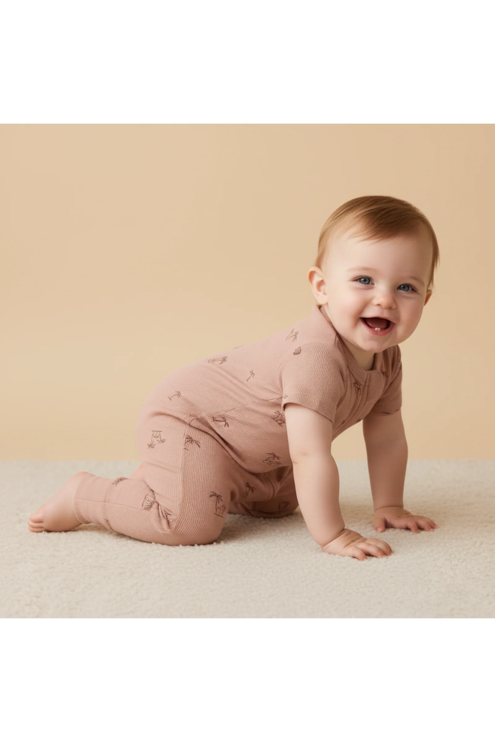 Organic Short Sleeve Zip Romper - Island Palm - Image 3