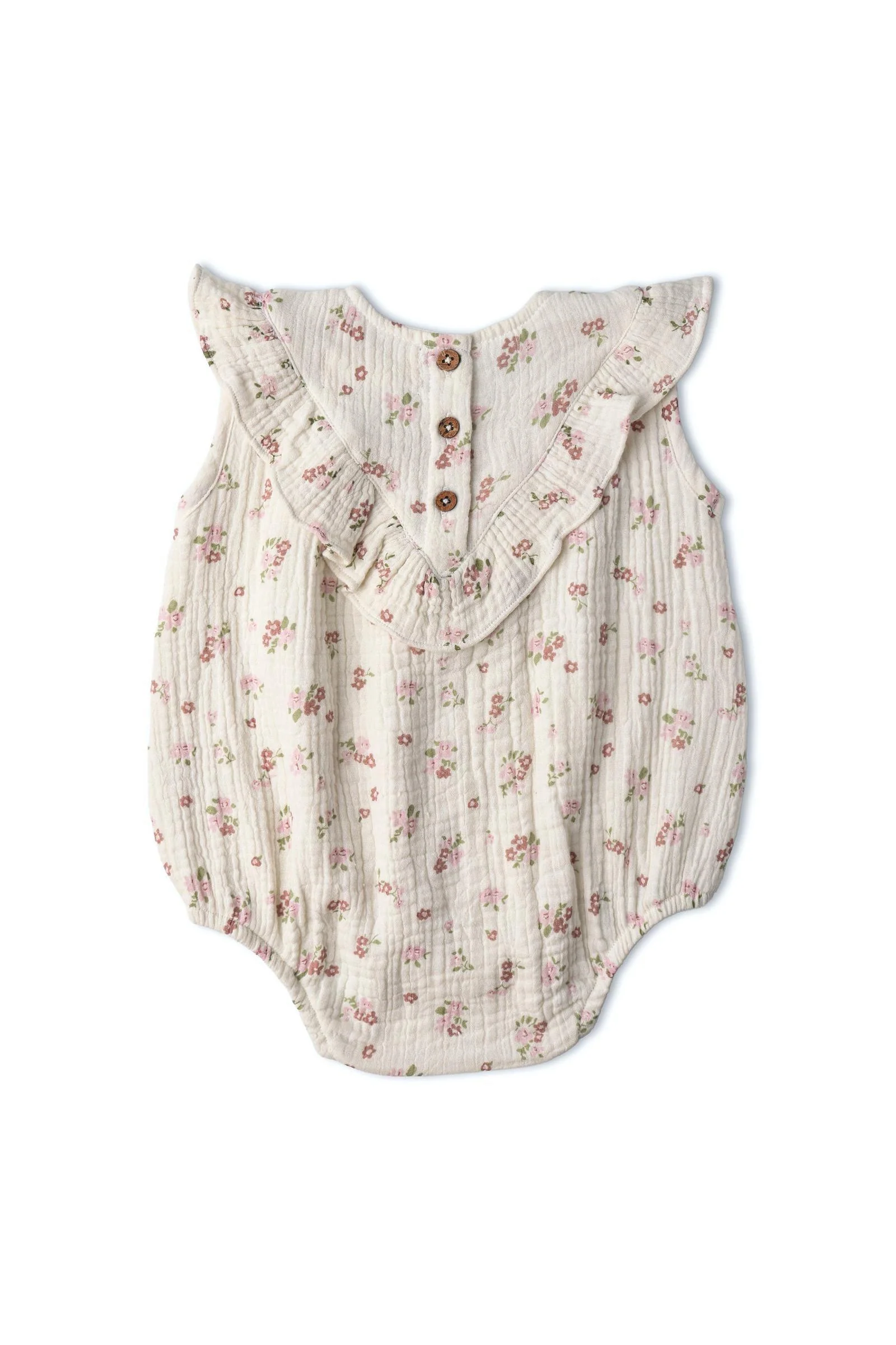 Organic Sleeveless Ruffle Bubble Romper - Blush Floral - Image 6