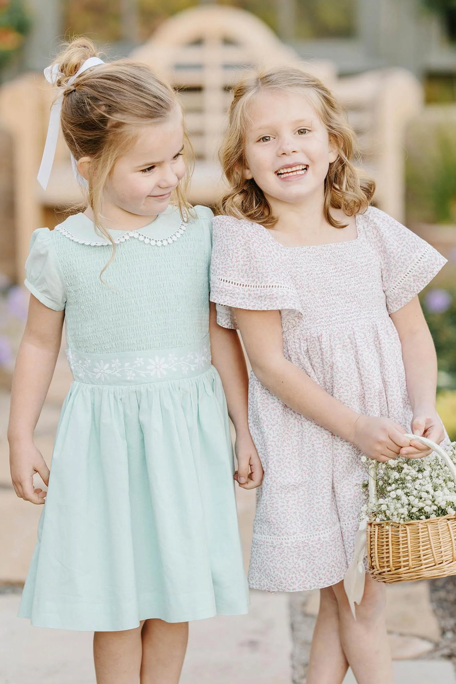Organic Cotton Smocked Bell Sleeve Dress Girls, Vintage Petal Ditsy, Toddler & Kids - Image 3